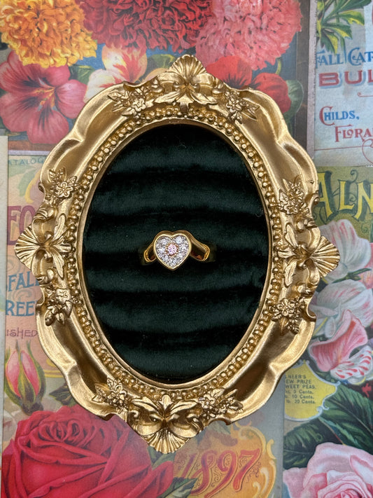 Vintage Gold Tone Old Stock Heart Ring Size 9.75