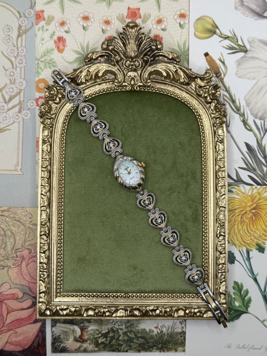 Working Vintage Two Tone Heart Watch