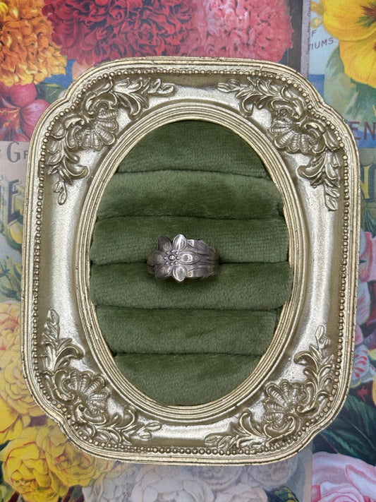 Vintage Silver Tone Floral Spoon Ring Size 3.75