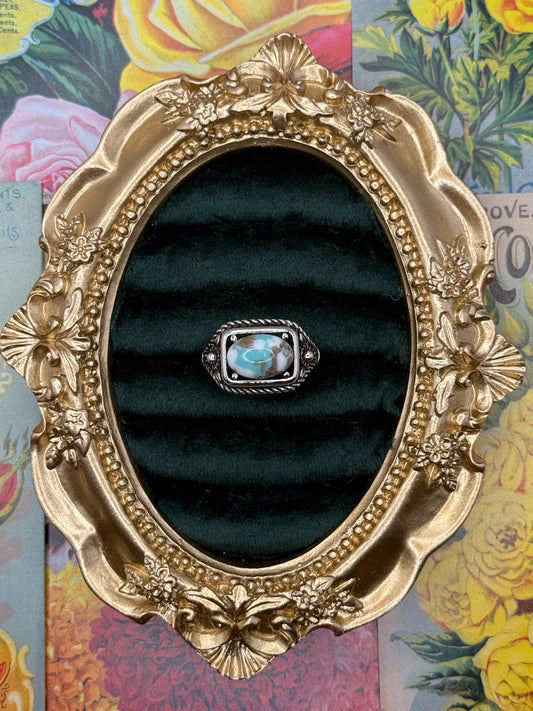 Vintage Silver Tone Faux Turquoise Ring Size 6