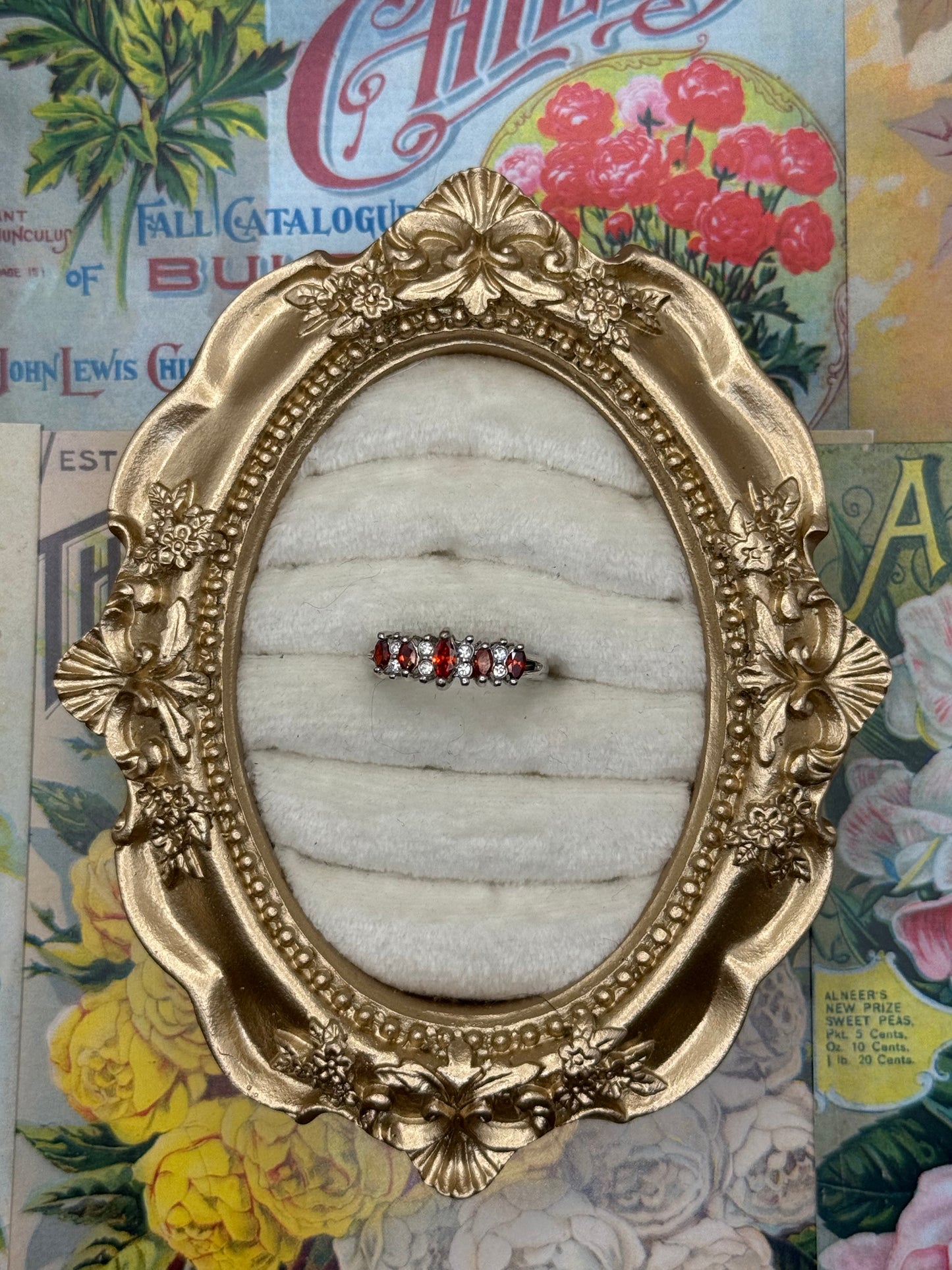 Vintage Silver Tone Red Stone Ring Size 7