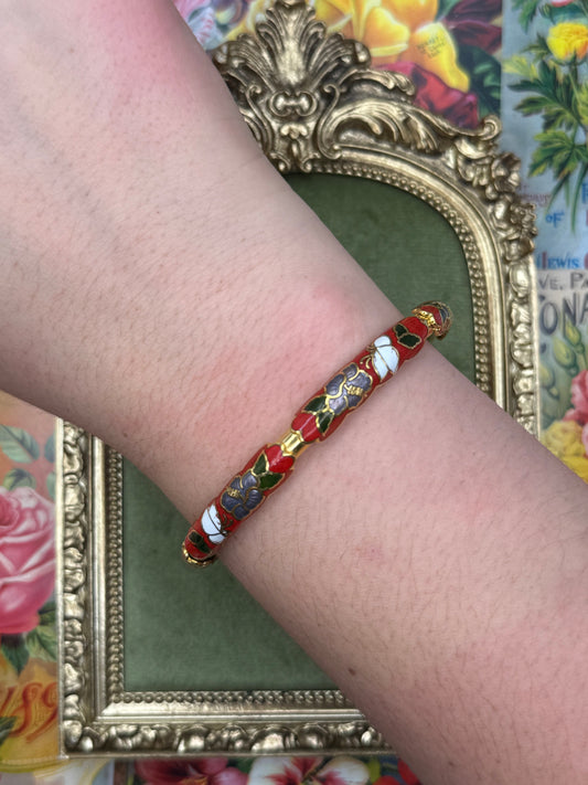 Vintage Gold Tone Enameled Cloisonne Bangle 8”
