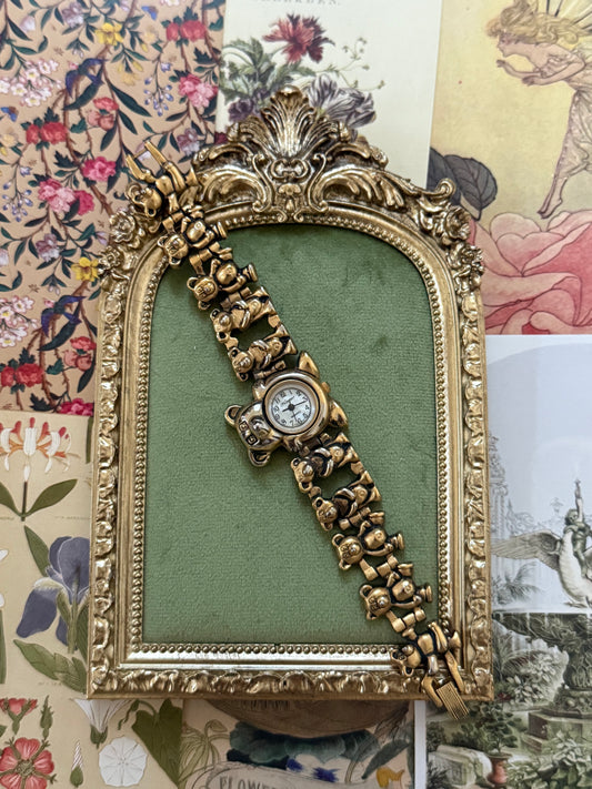 Working Vintage Gold Tone Teddy Bear Watch