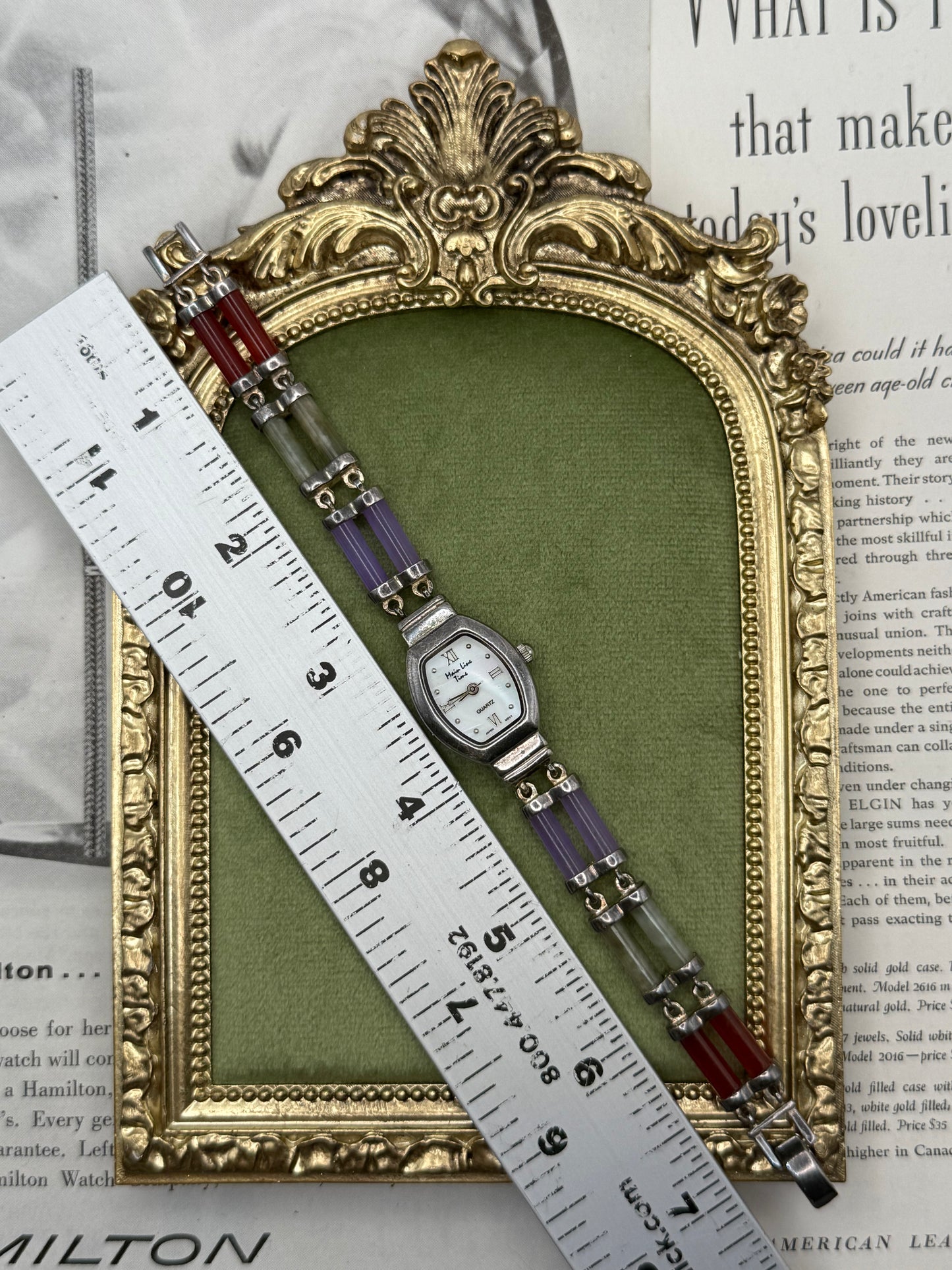 Working Vintage Sterling Silver Tone Jade Watch