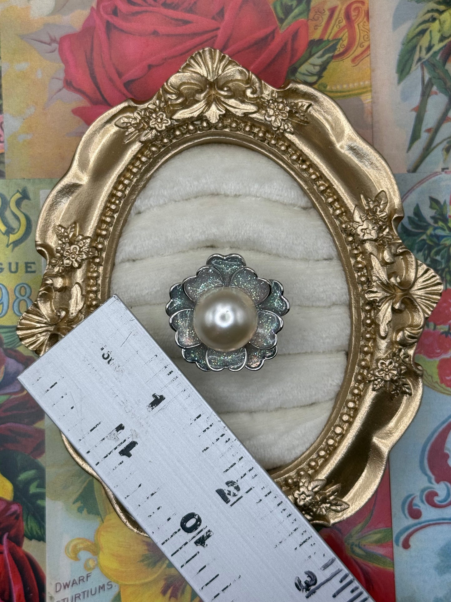 Vintage Silver Tone Pearl Ring Size 8