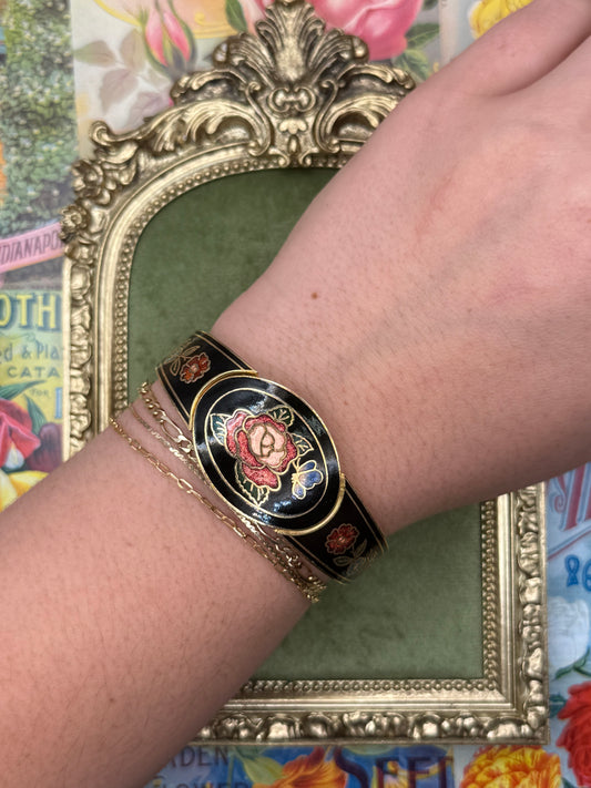 Vintage Gold Tone Cloisonne Hinged Bracelet