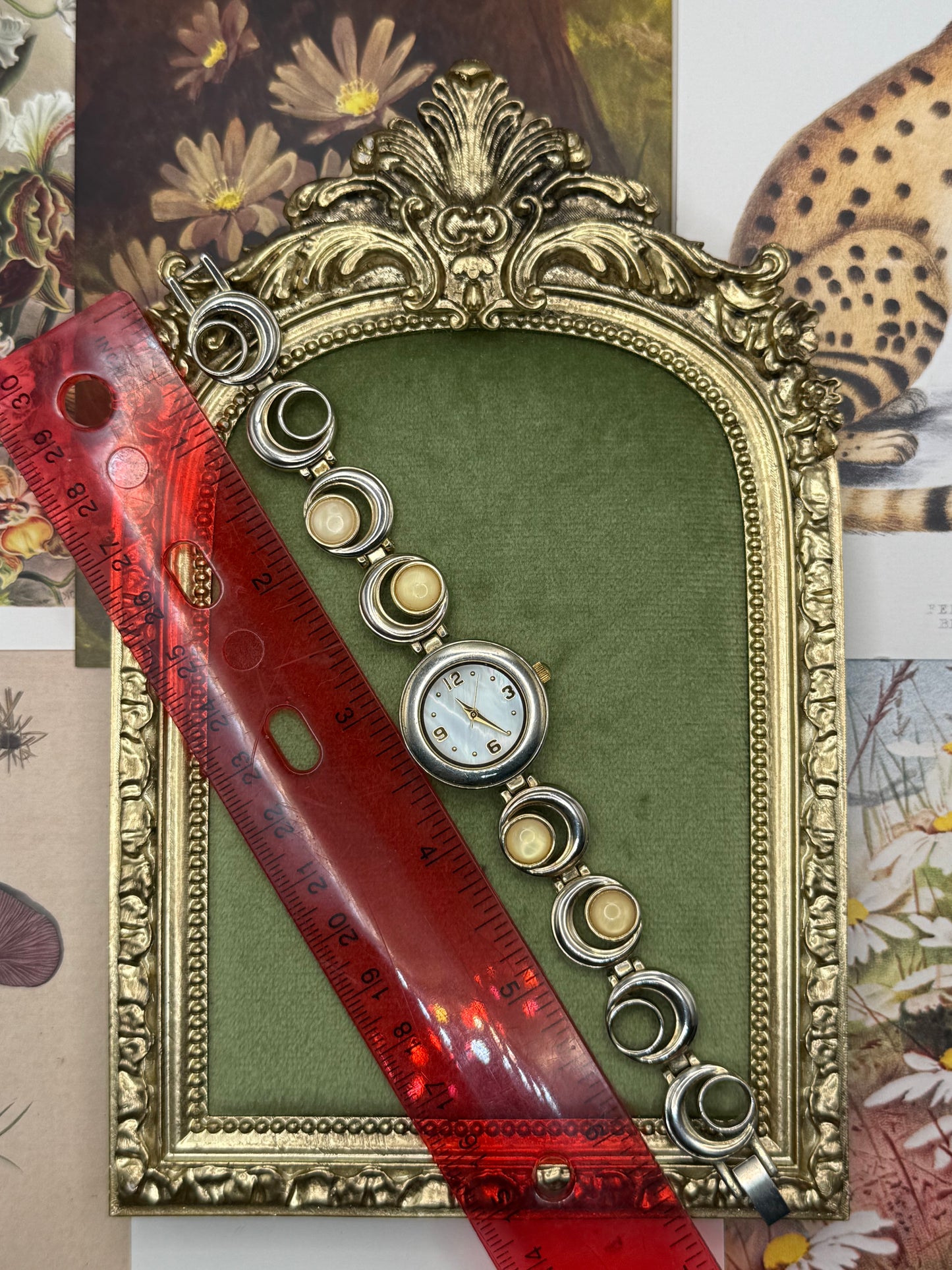 Working Vintage Silver Tone Gemstone Watch