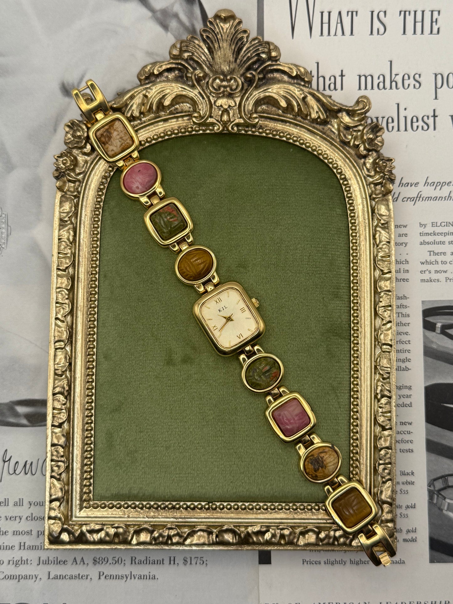 Nonworking Vintage Gold Tone Mauve Kenneth Jay Lane Scarab Watch