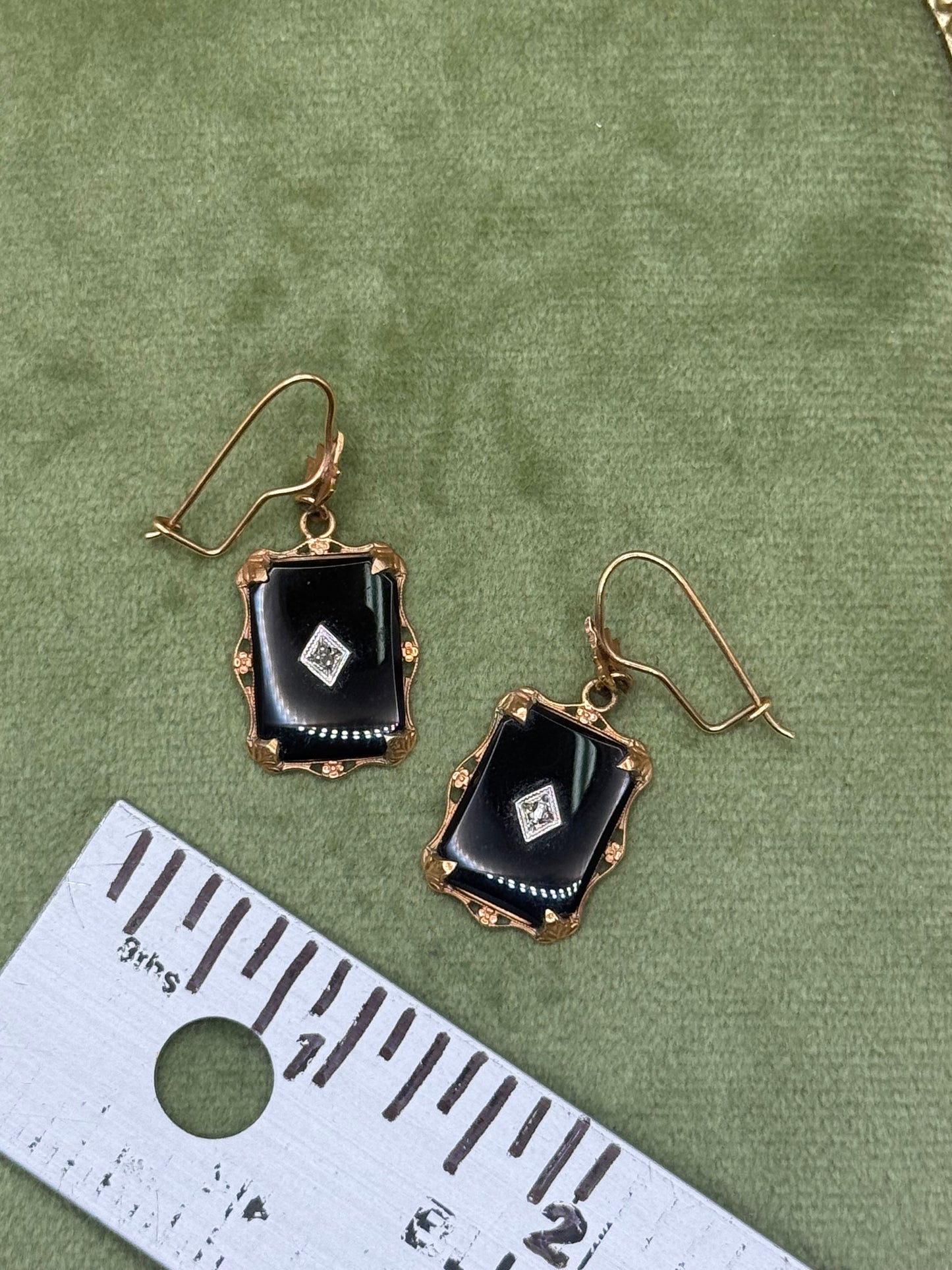 10k Solid Gold Onyx Victorian Revival Earrings