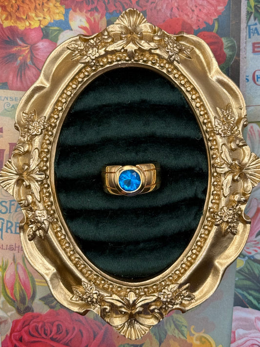 Vintage Gold Tone Old Stock Bezel Ring Size 7