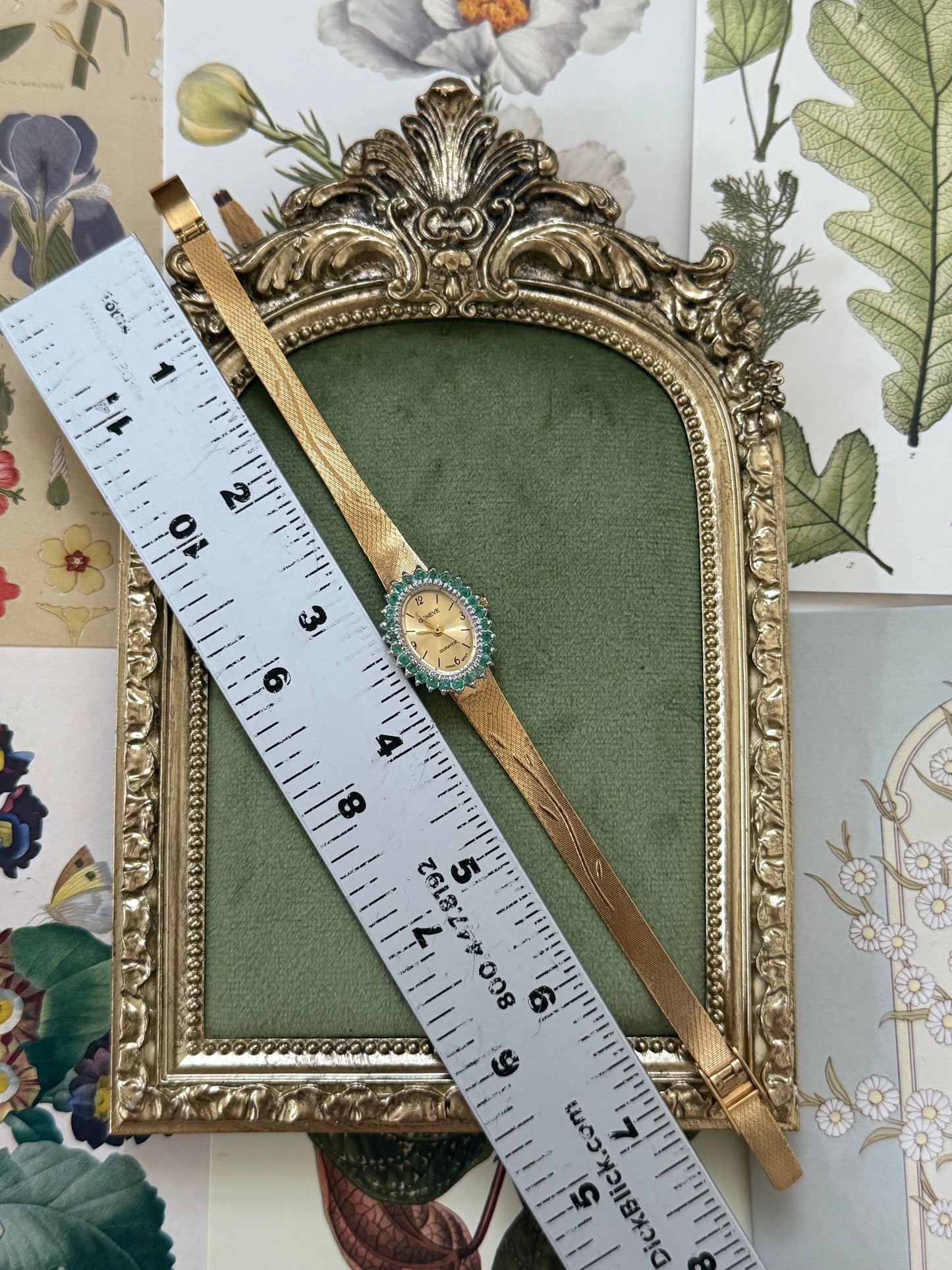 Working Vintage Gold Tone Emerald Dial Adjustable Watch