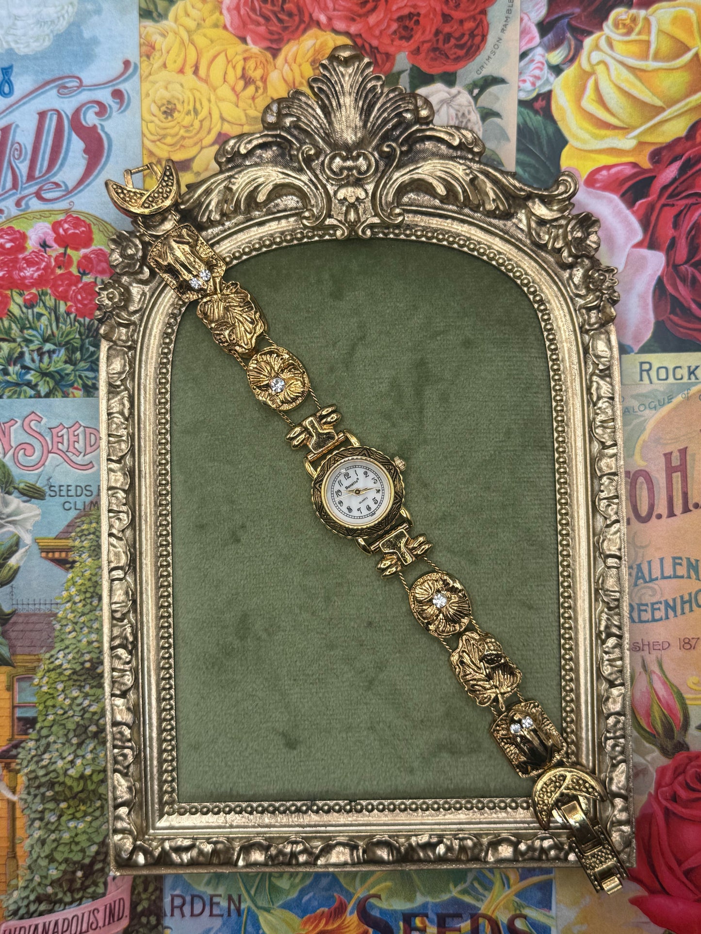 Working Vintage Gold Tone Slide Charm Watch 7”