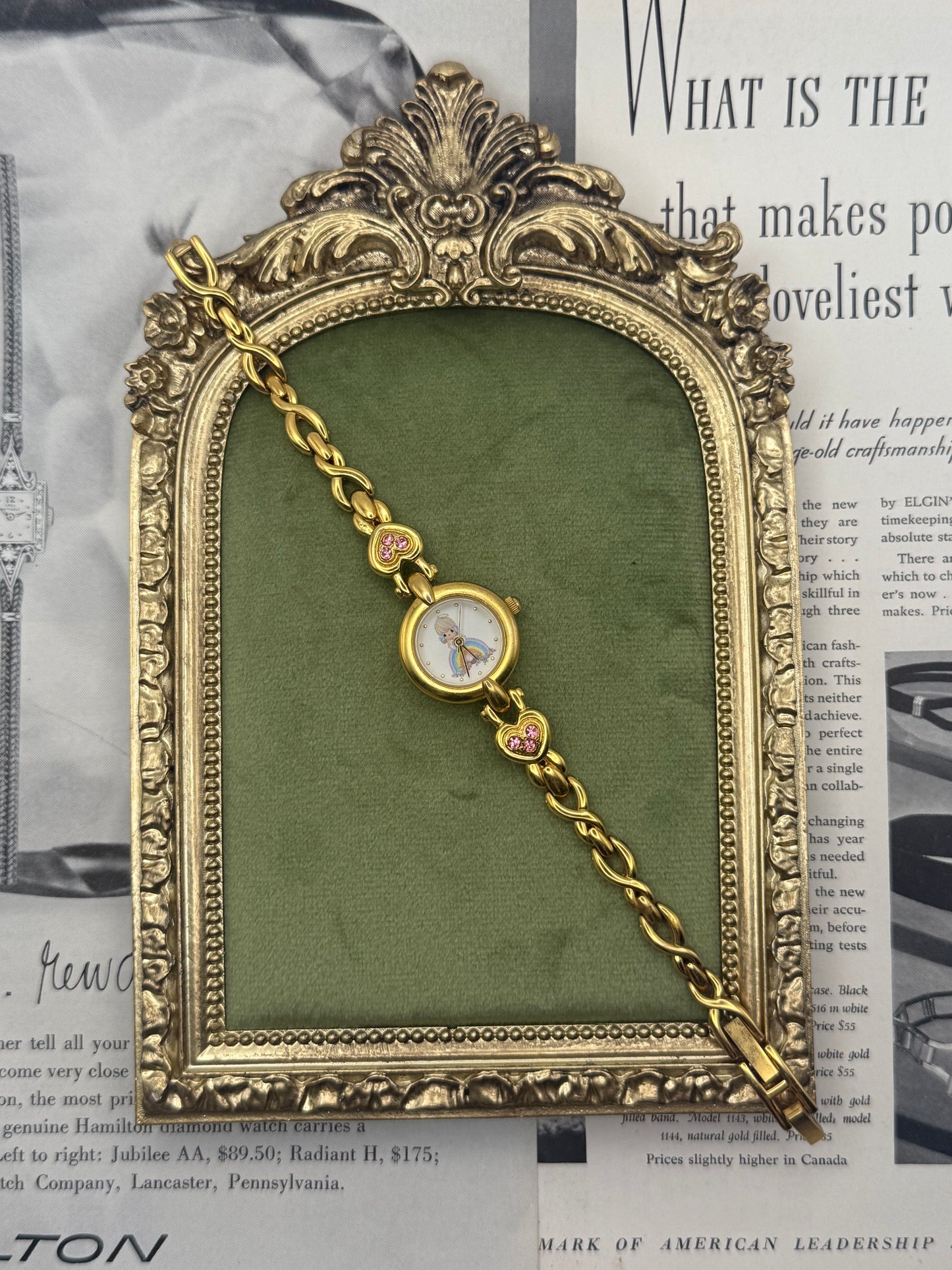 Working Vintage Gold Tone Precious Moments Gemstone Watch