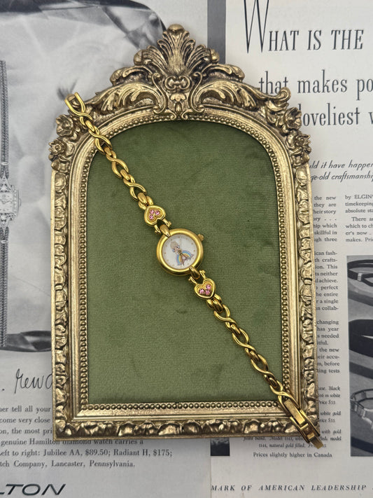Working Vintage Gold Tone Precious Moments Gemstone Watch