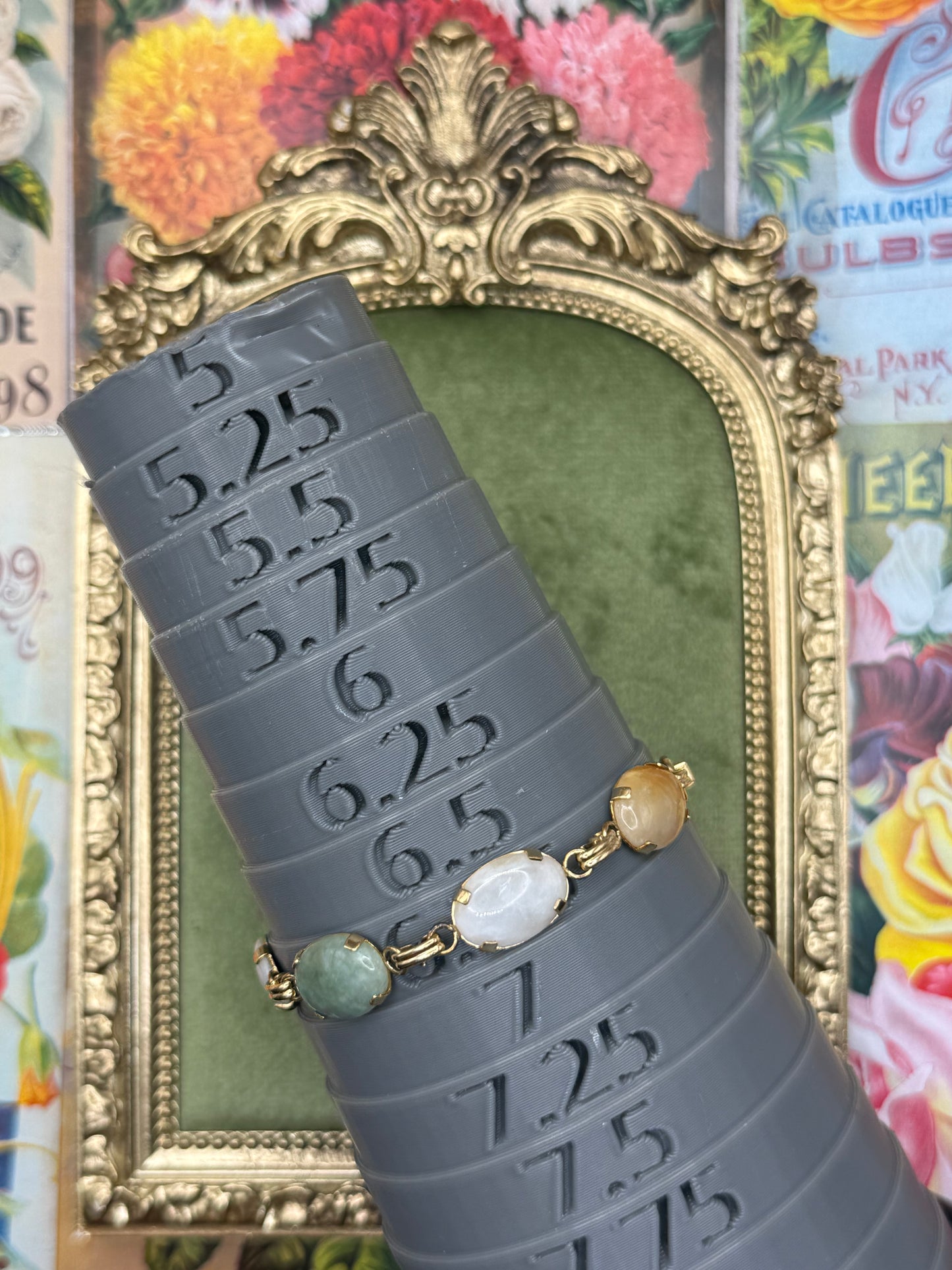 Vintage Gold Tone Gemstone Bracelet 6.75”