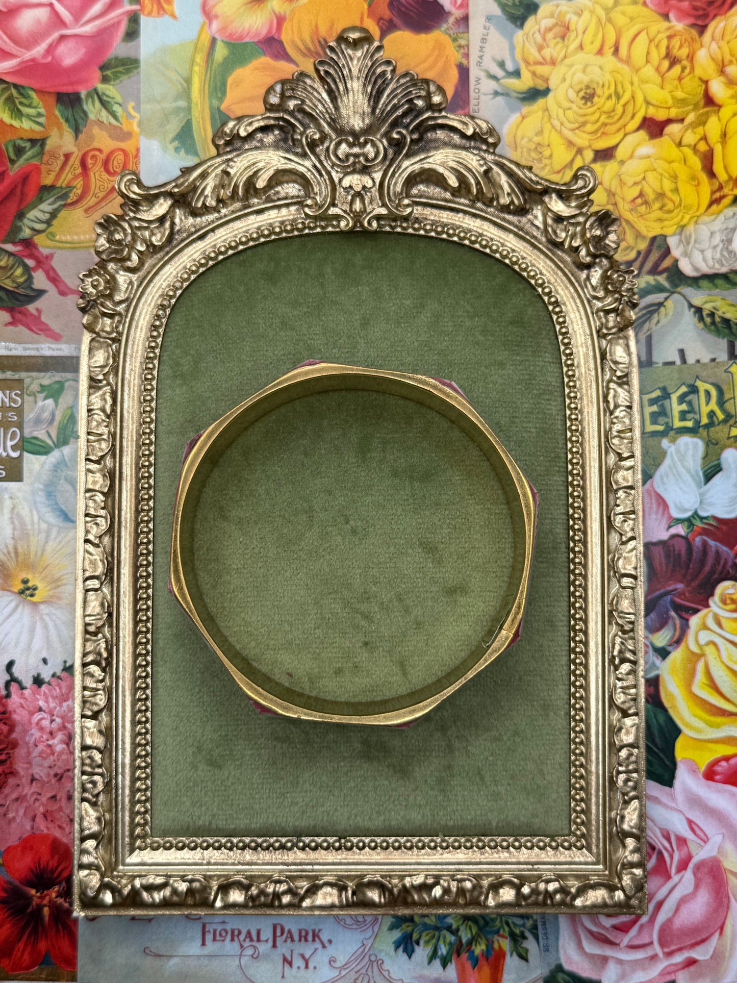 Vintage Gold Tone Hexagonal Iridescent Bangle 8”