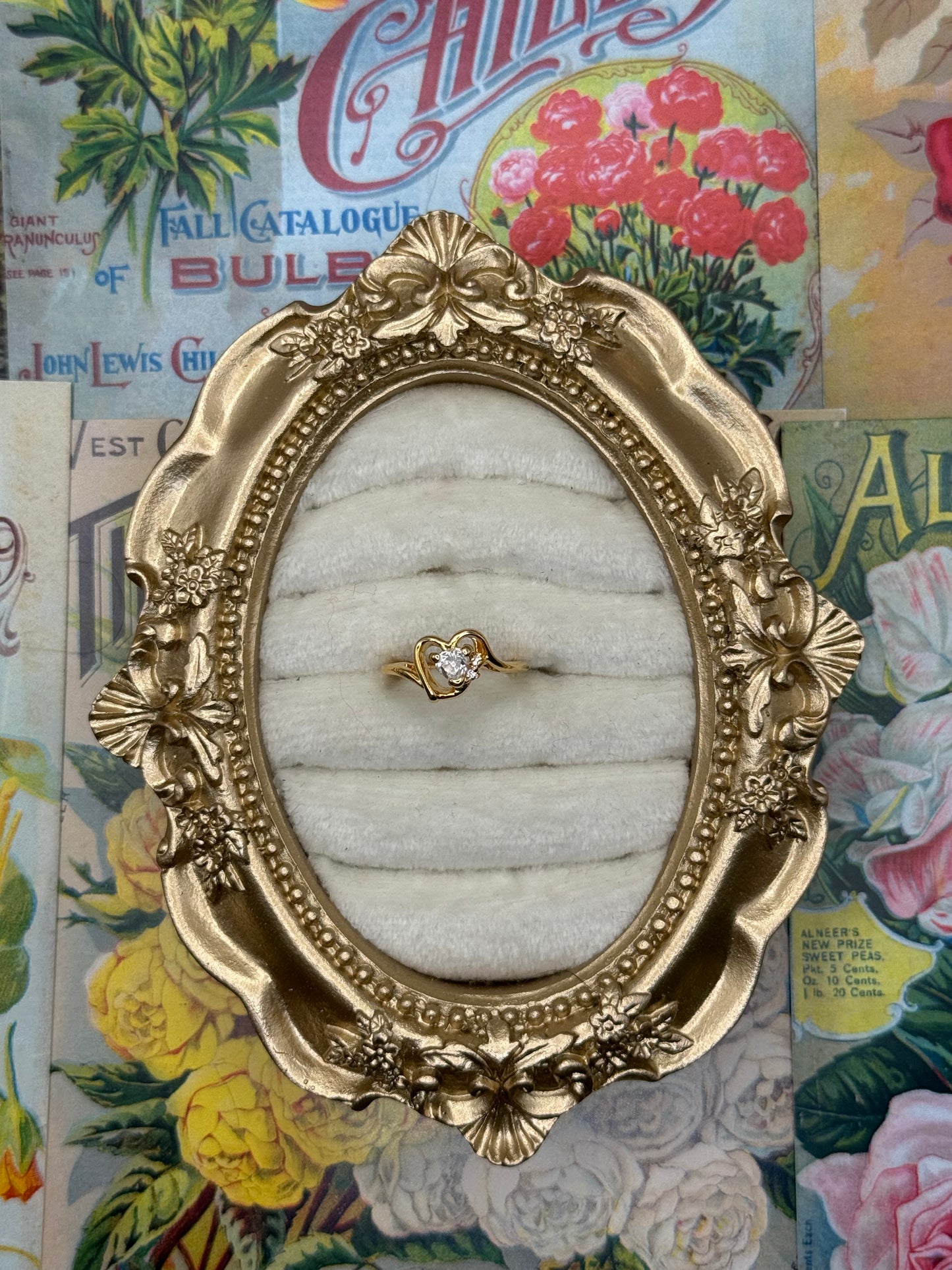 Vintage Gold Tone Heart Ring Size 2.75