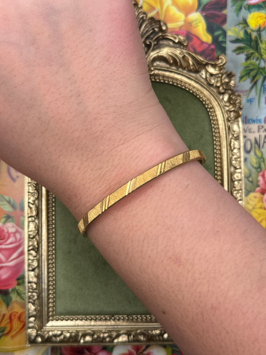 Vintage Gold Tone Etched Bangle 7.75”