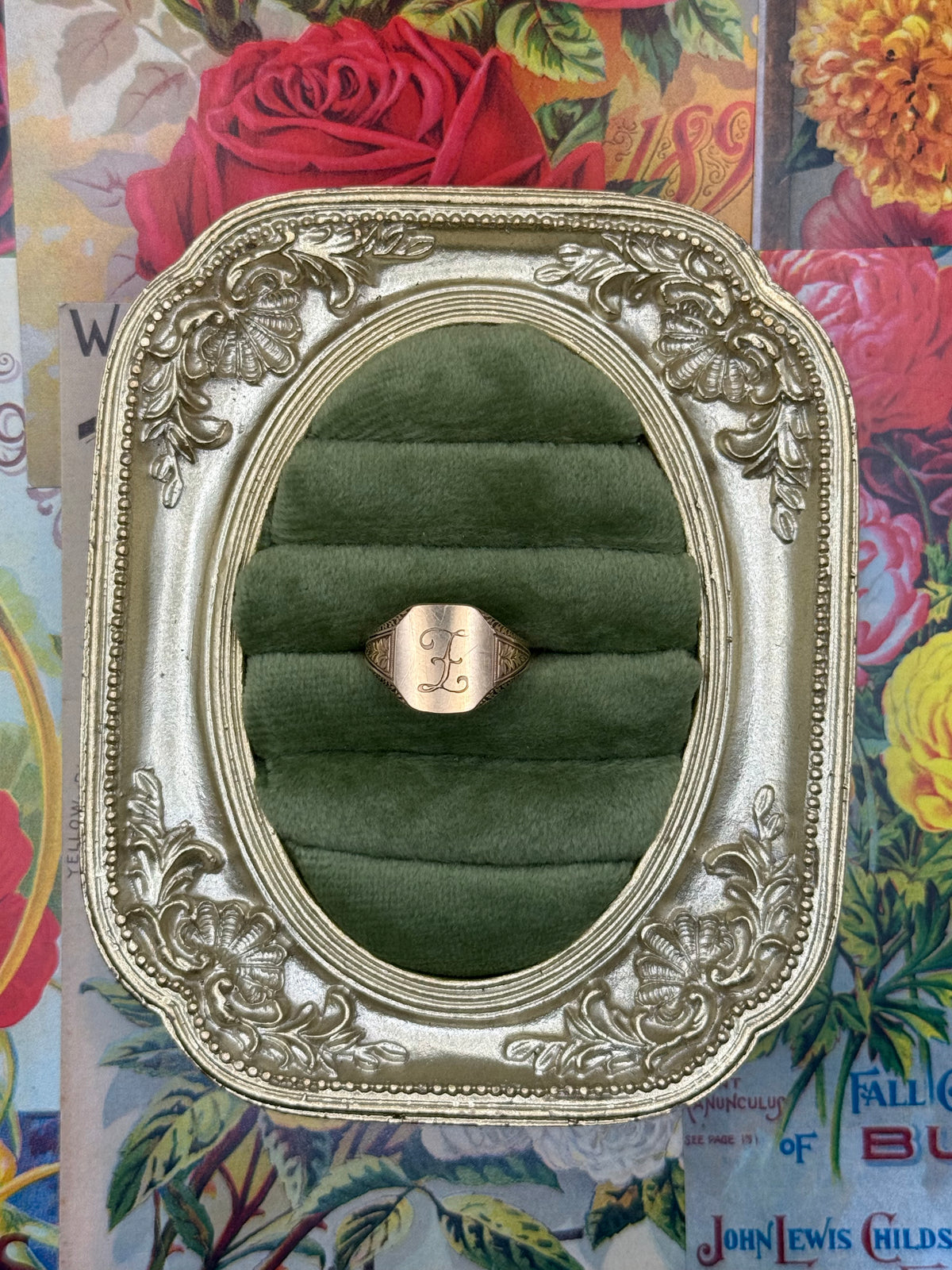 Vintage Gold Filled “E” Signet Ring Size 8