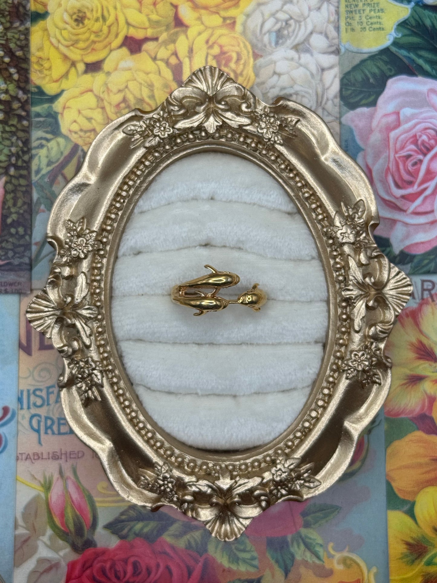 Vintage Gold Tone Dolphin Ring Size 10