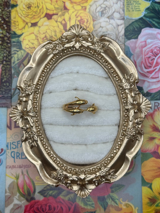 Vintage Gold Tone Dolphin Ring Size 10