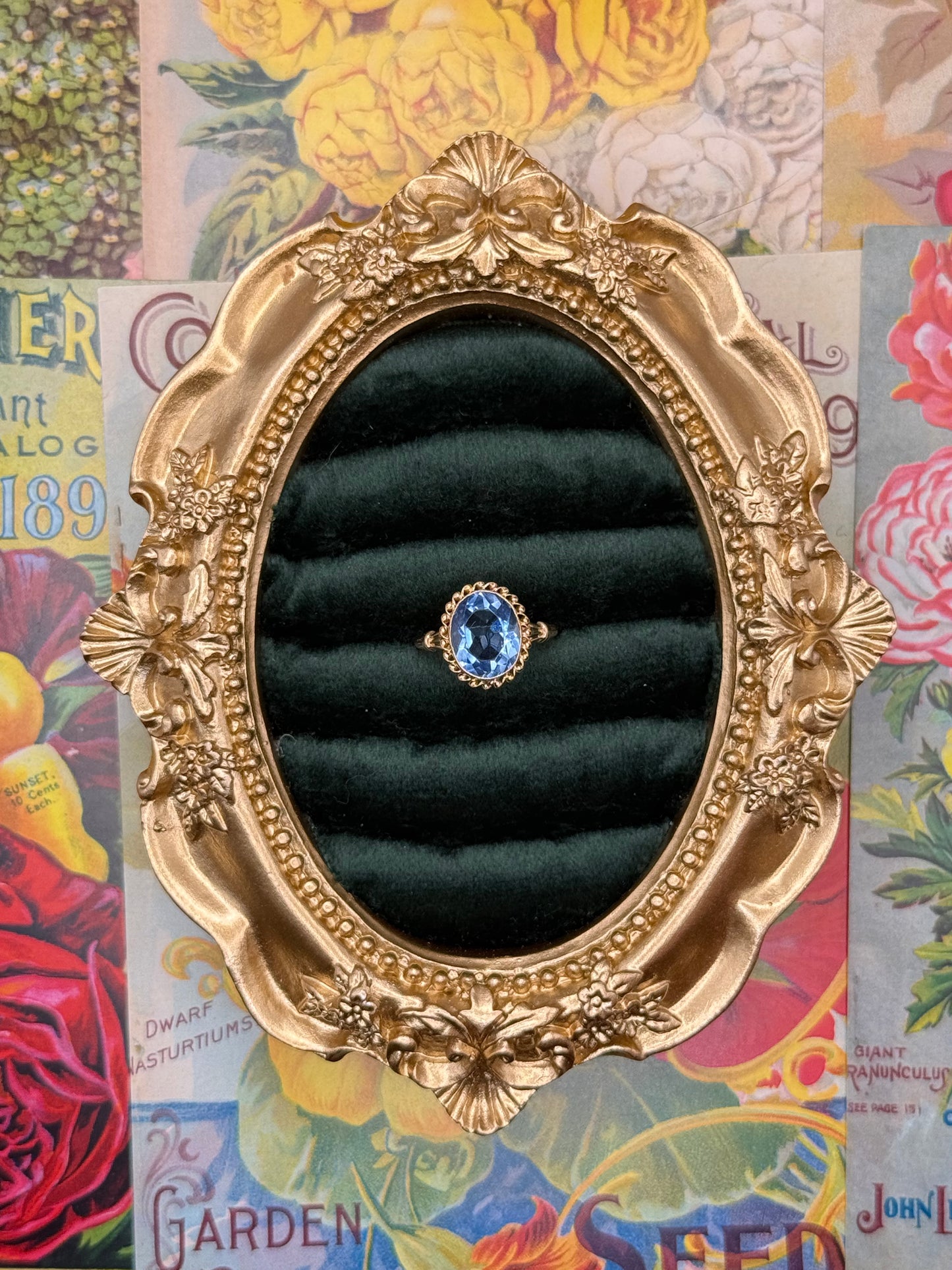 Vintage 10k Gold Estate Blue Gemstone Ring Size 4.75
