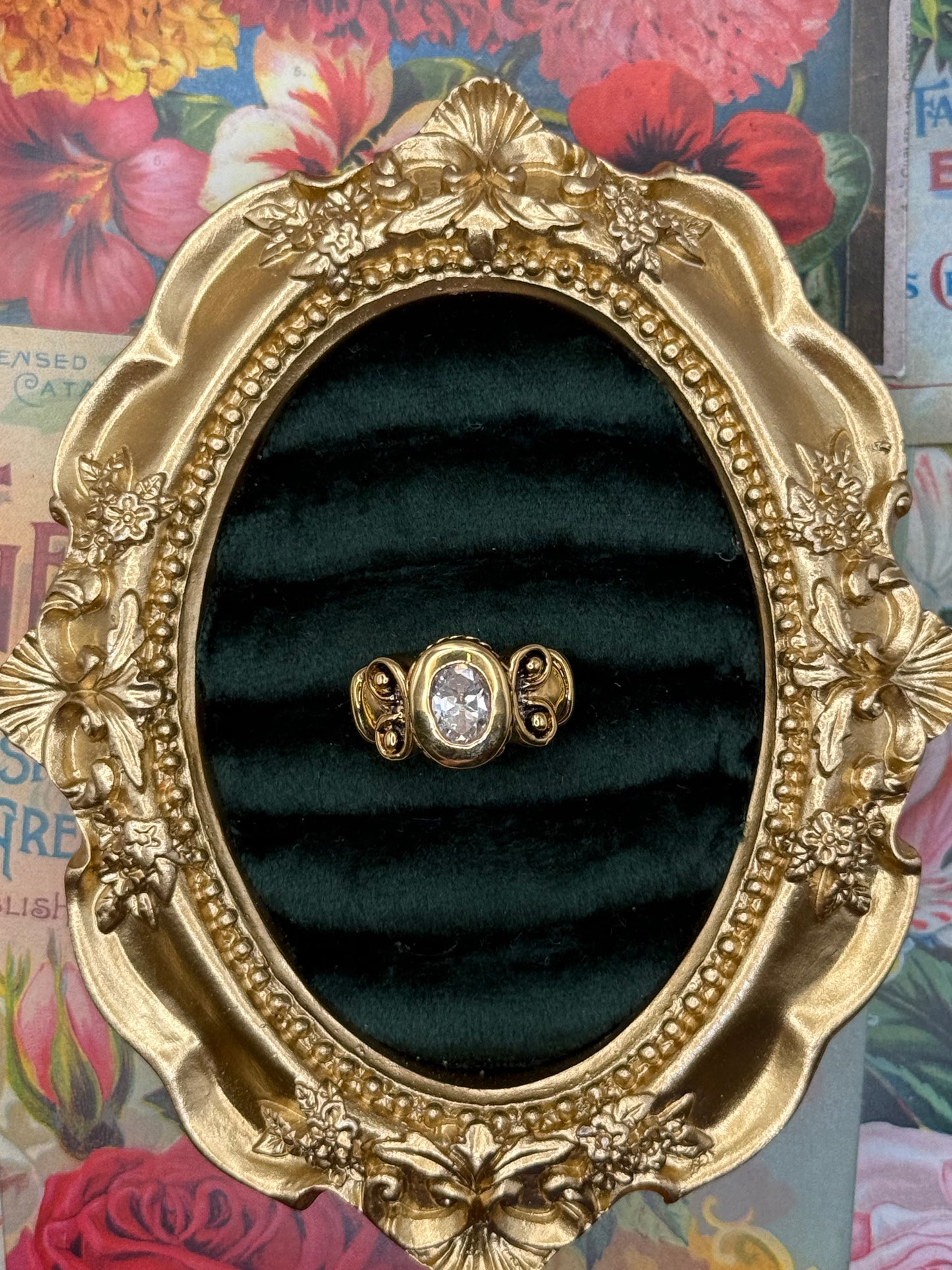 Vintage Two Tone Old Stock Bezel Ring Size 5.75