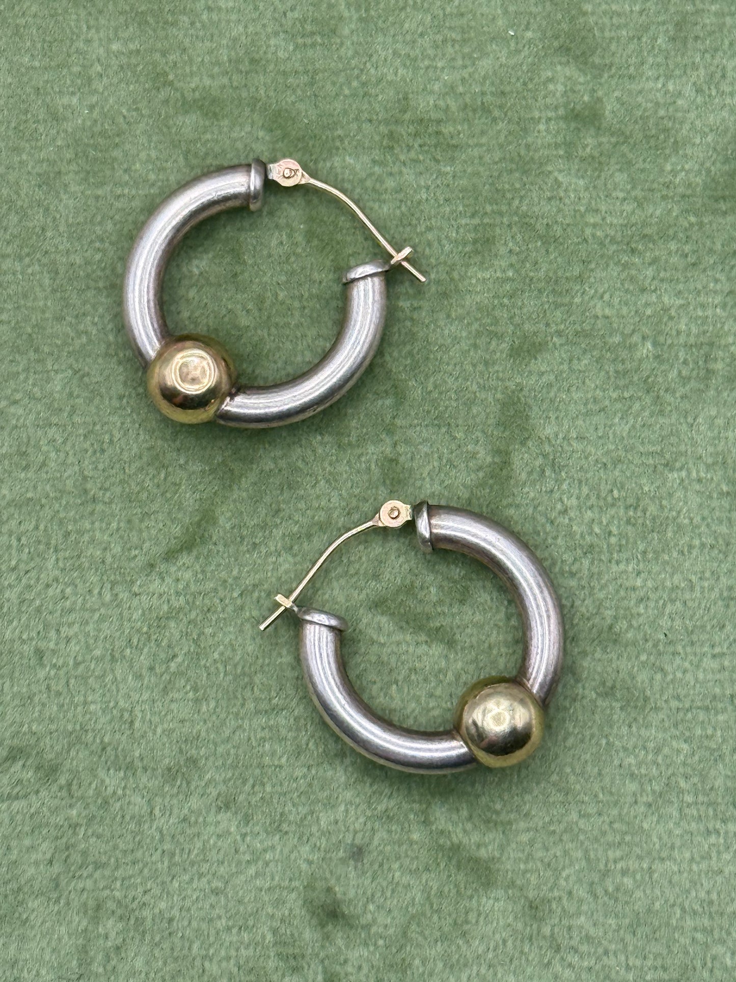 Sterling Silver & 14k Dainty Cape Cod Hoop Earrings - Dented