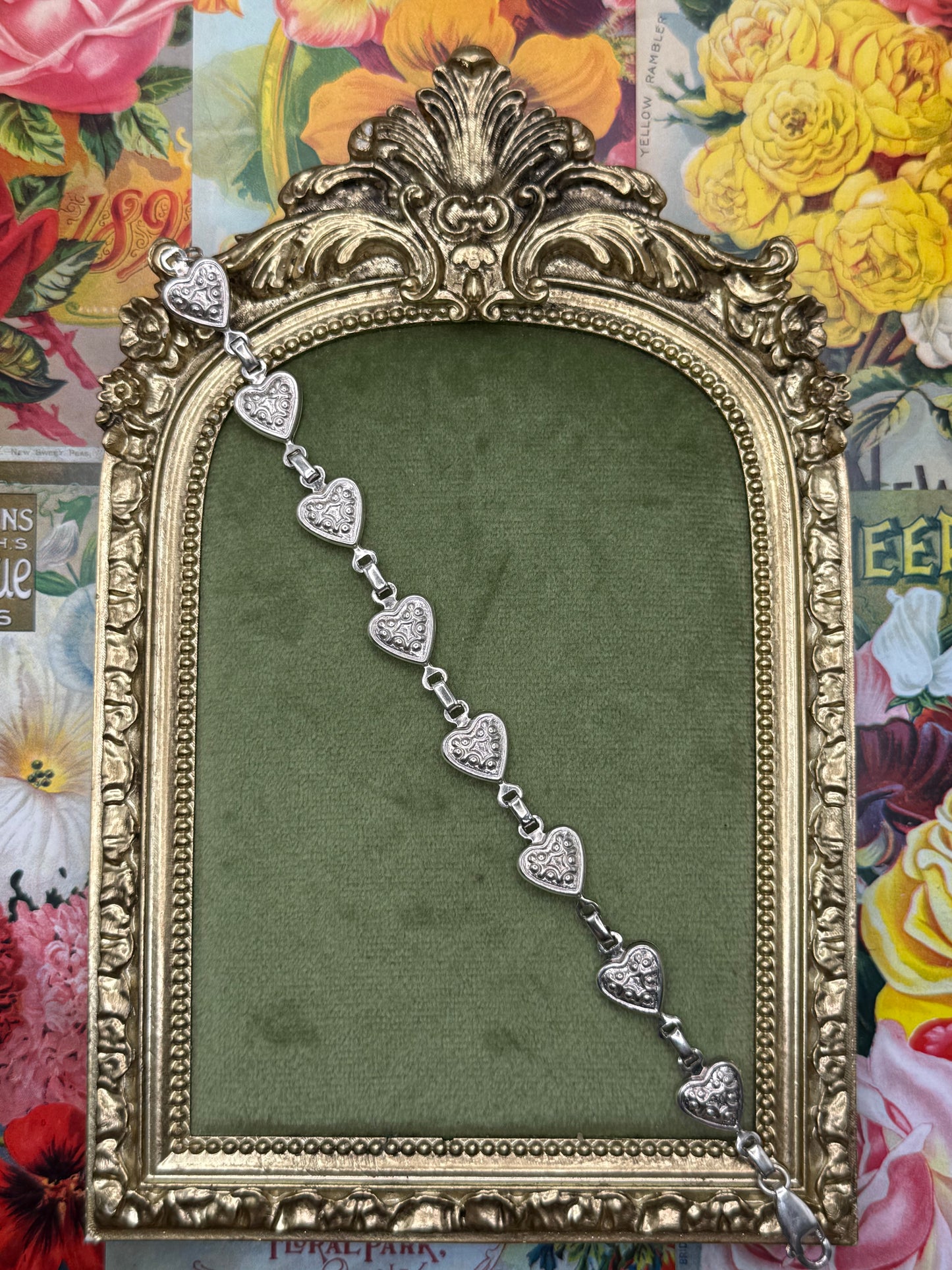 Vintage Sterling Silver Heart Bracelet 6.75”