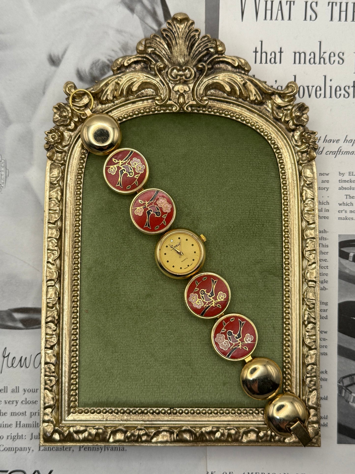 Nonworking Vintage Gold Tone Cloisonne Watch