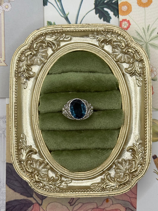 Vintage Silver Tone Old Stock Gemstone Ring Size 6.75