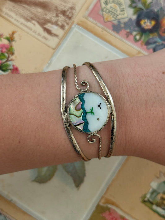 silver tone abalone beach cuff bracelet