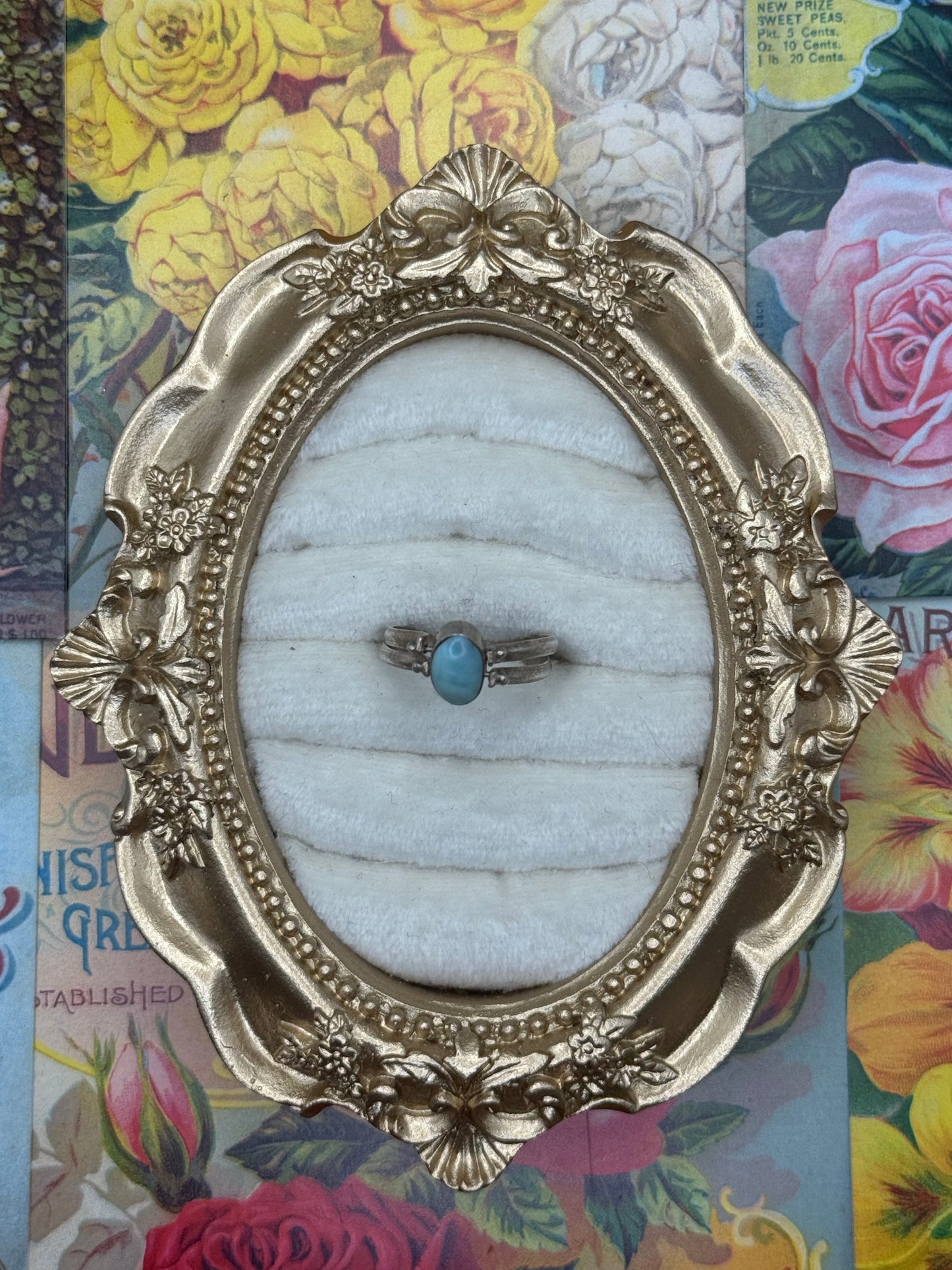 Vintage Silver Tone Larimar Flip Ring Size 7.5