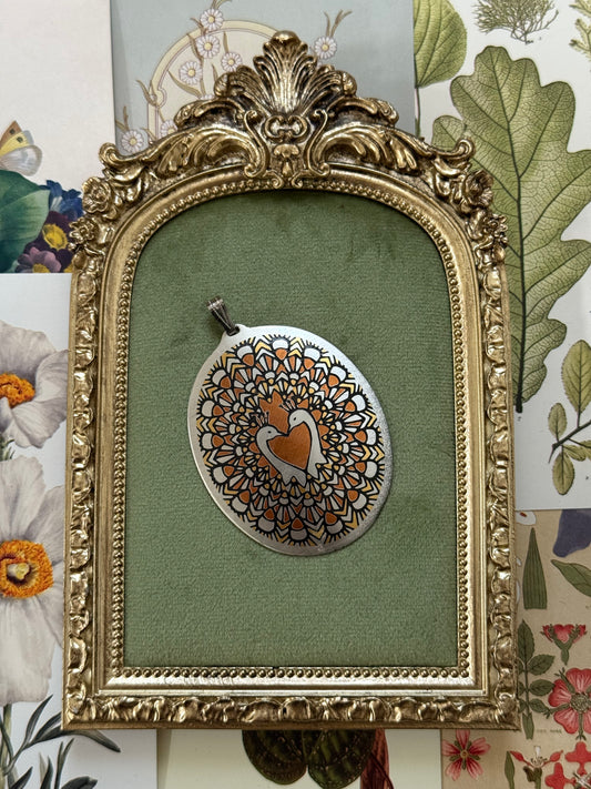 Vintage Silver Tone Damascene Pendant