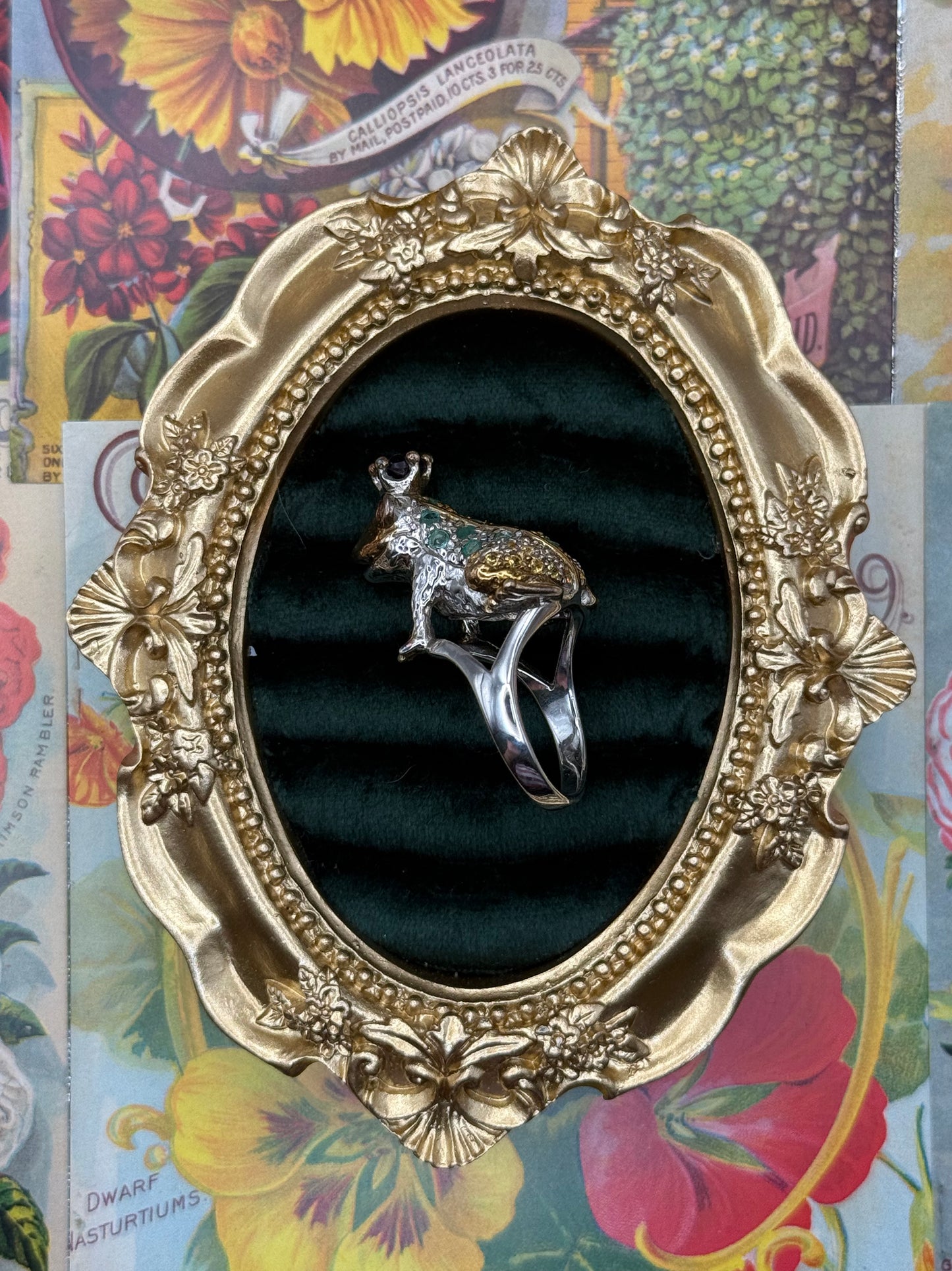 Sterling Silver Detailed Maximallist Gemstoned Frog Ring