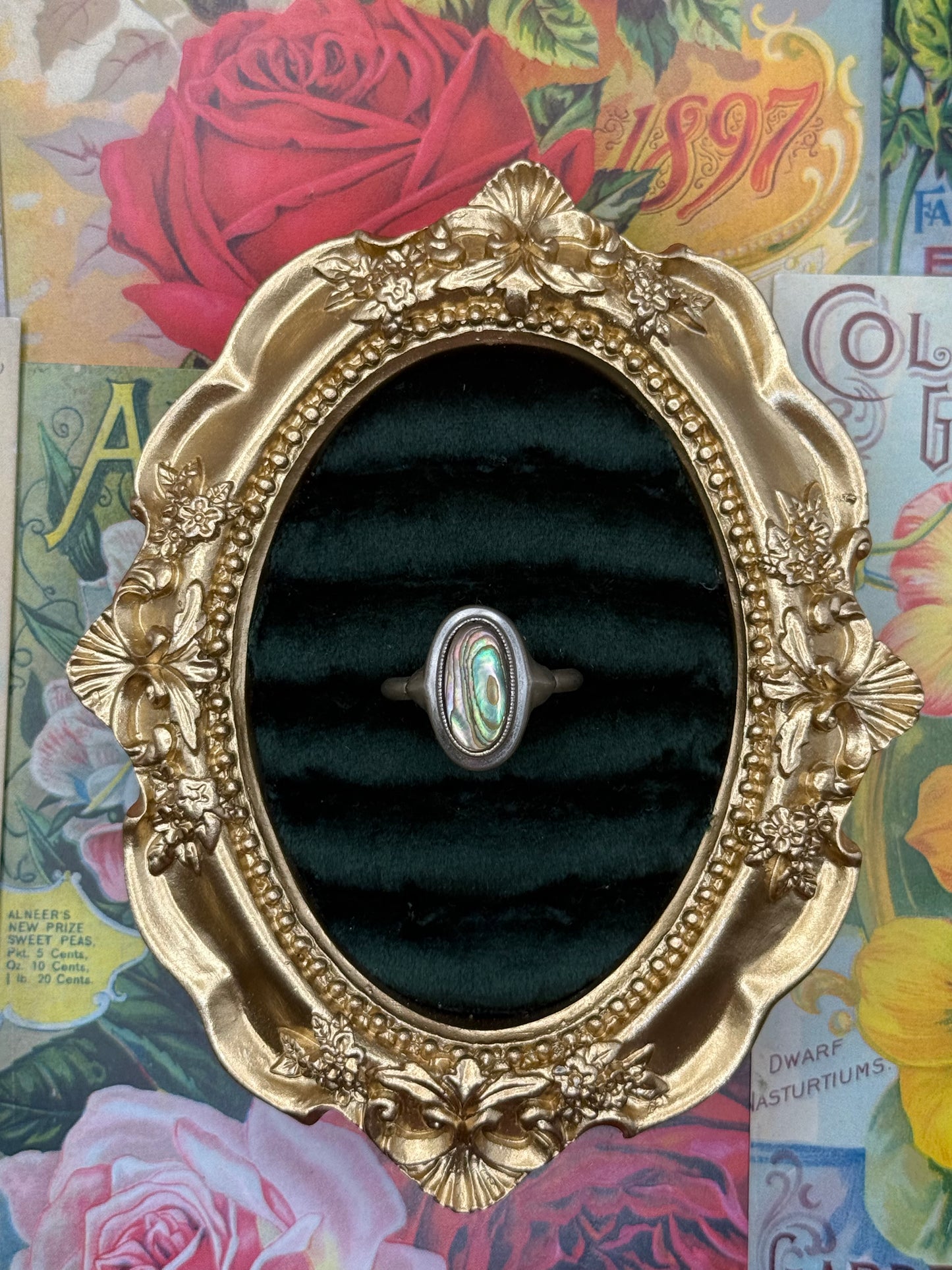 Vintage Silver Tone Avon Abalone Ring Size 8.5