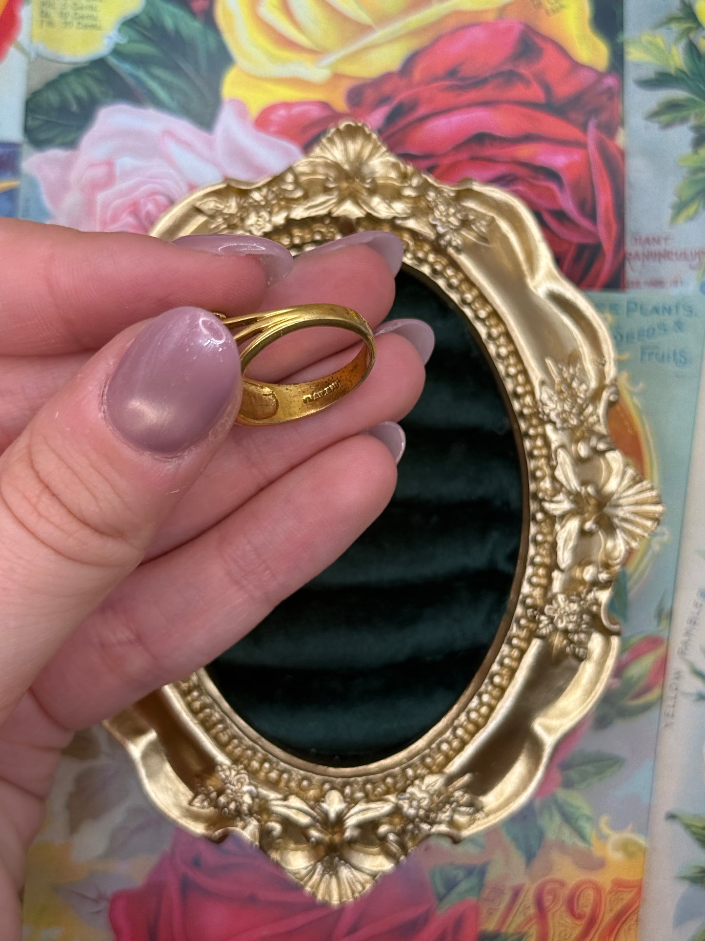 Vintage Gold Tone Red Stone Ring Size 8
