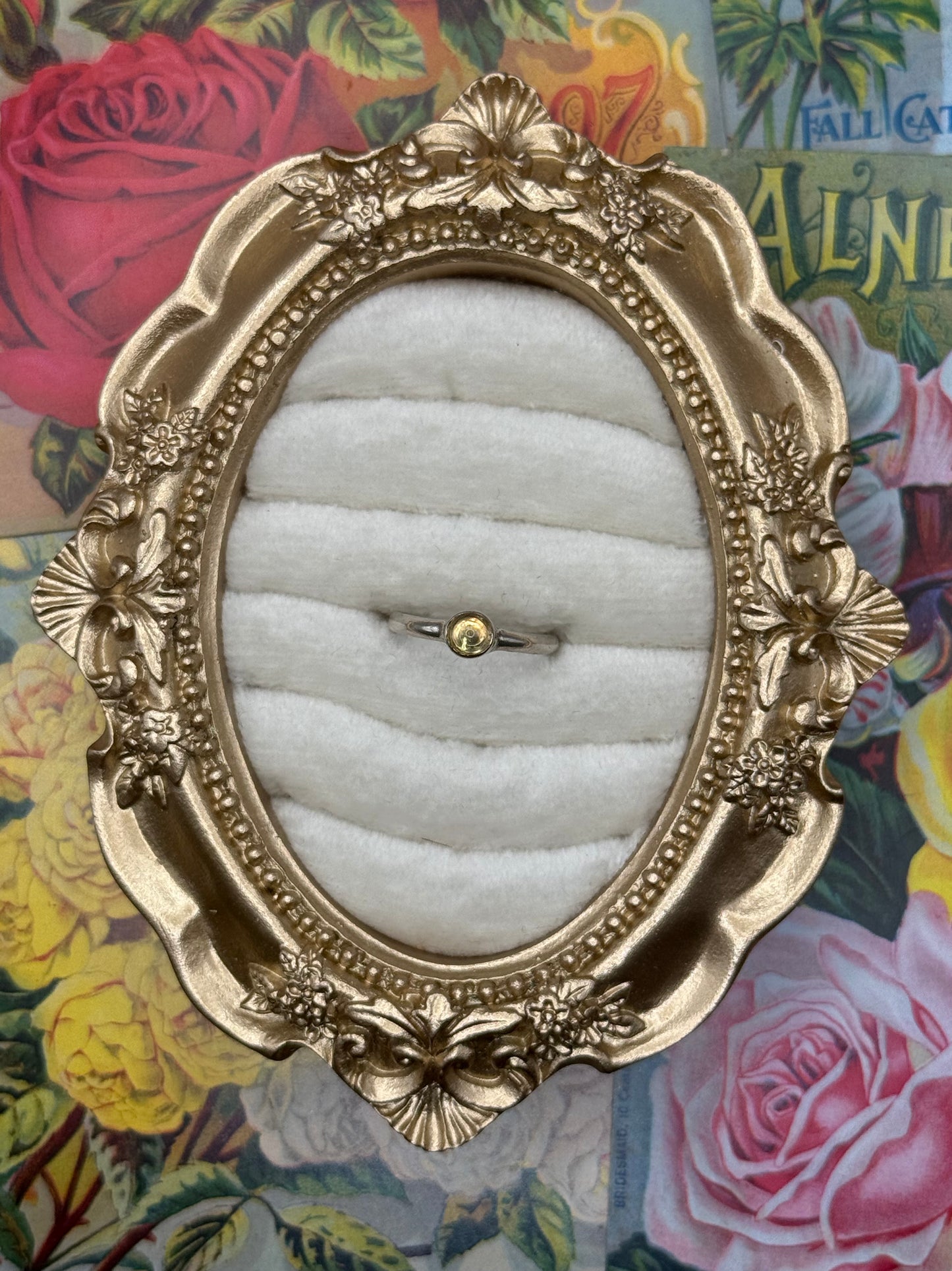 Sterling Silver Yellow Cabochon Ring Size 5.75