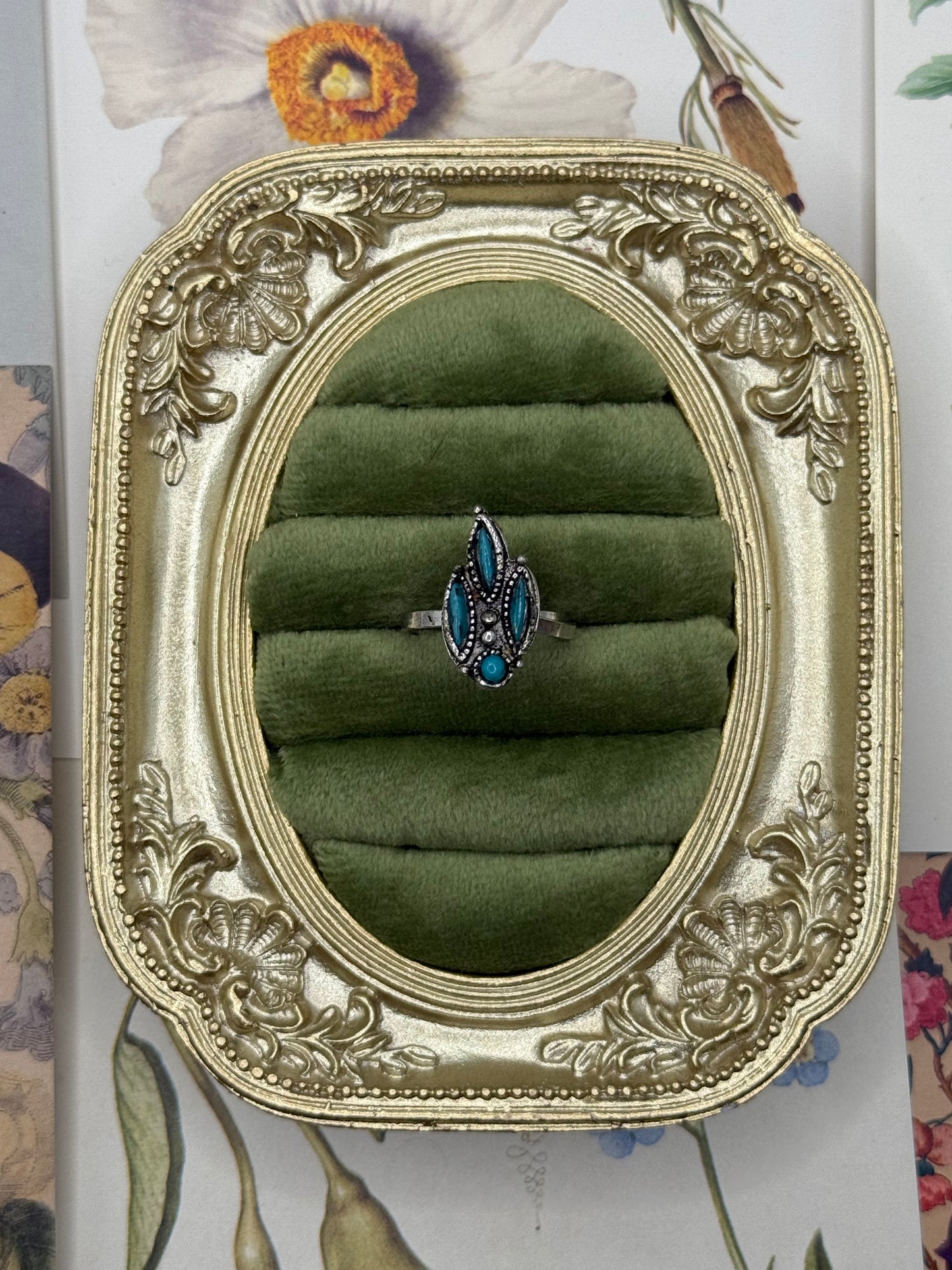 Vintage Silver Tone Blue Stone Ring Size 6