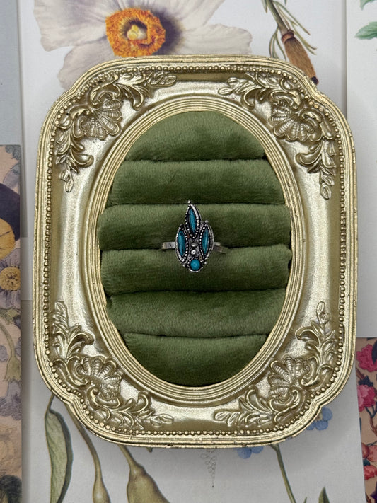 Vintage Silver Tone Blue Stone Ring Size 6