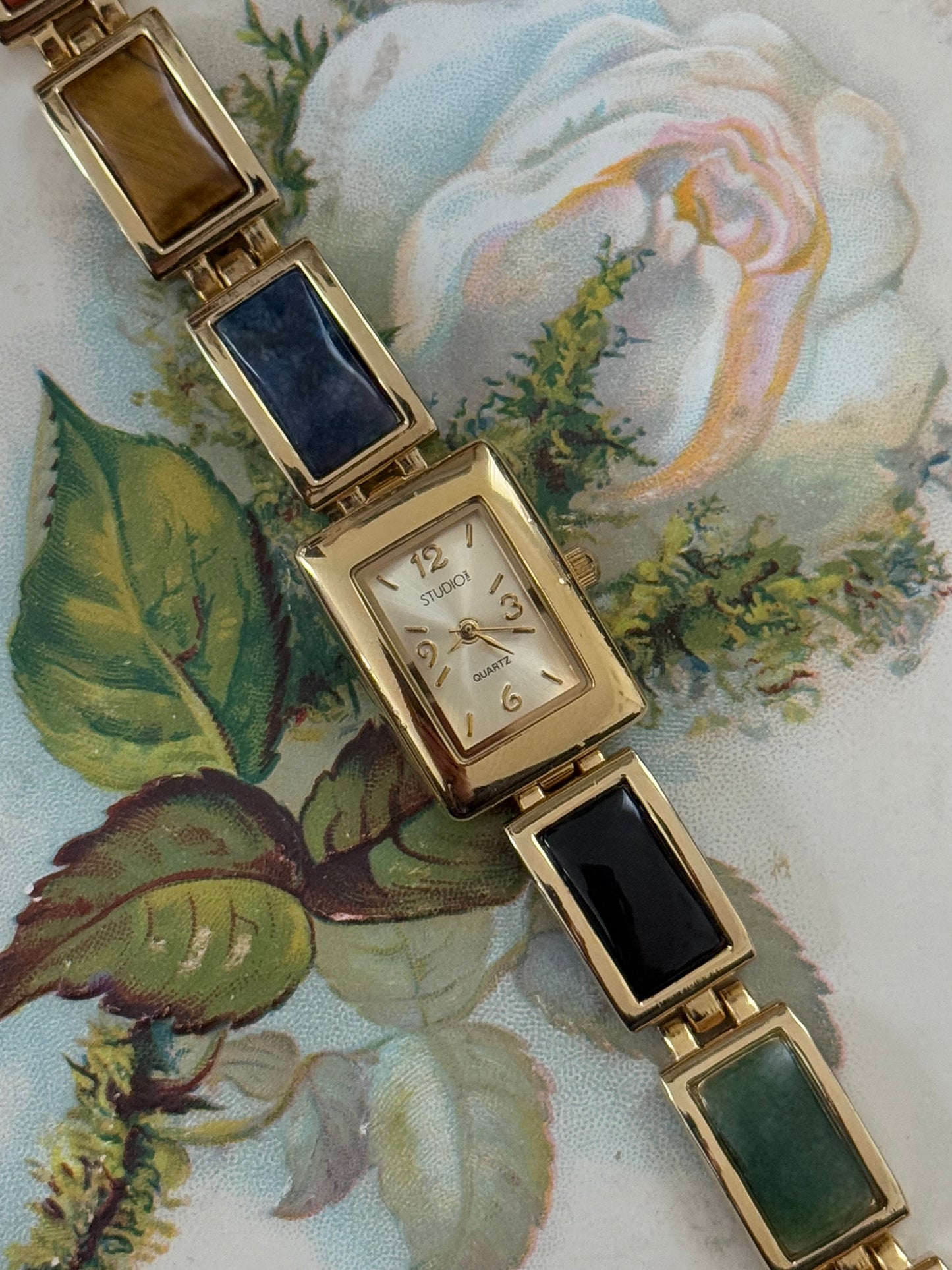 gold tone vintage semiprecious stone style egyptian revival watch