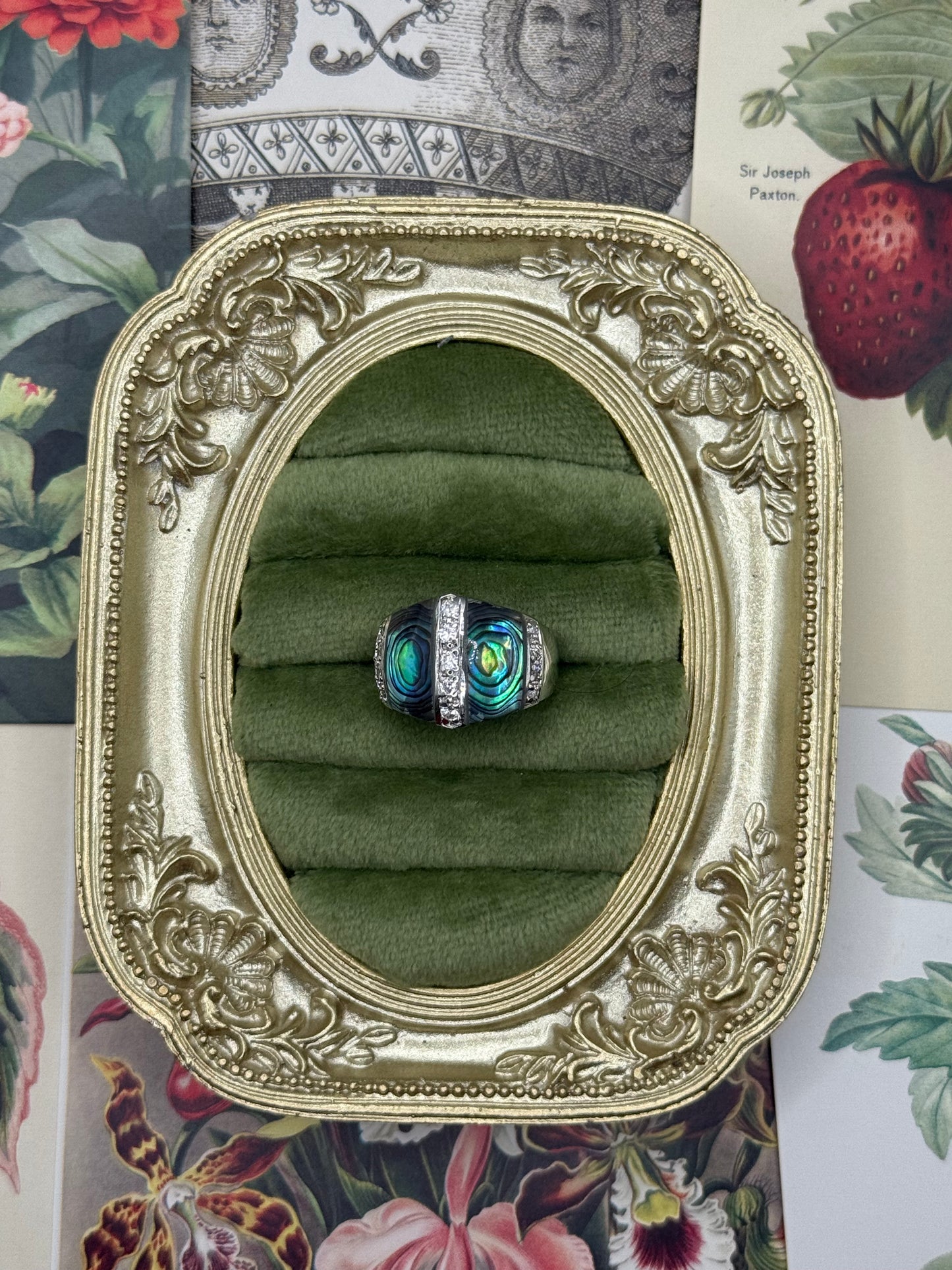 Vintage Silver Tone Old Stock Abalone Ring Size 7