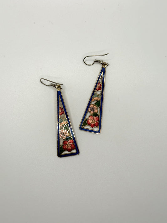 gold tone cloisonne dangle earrings