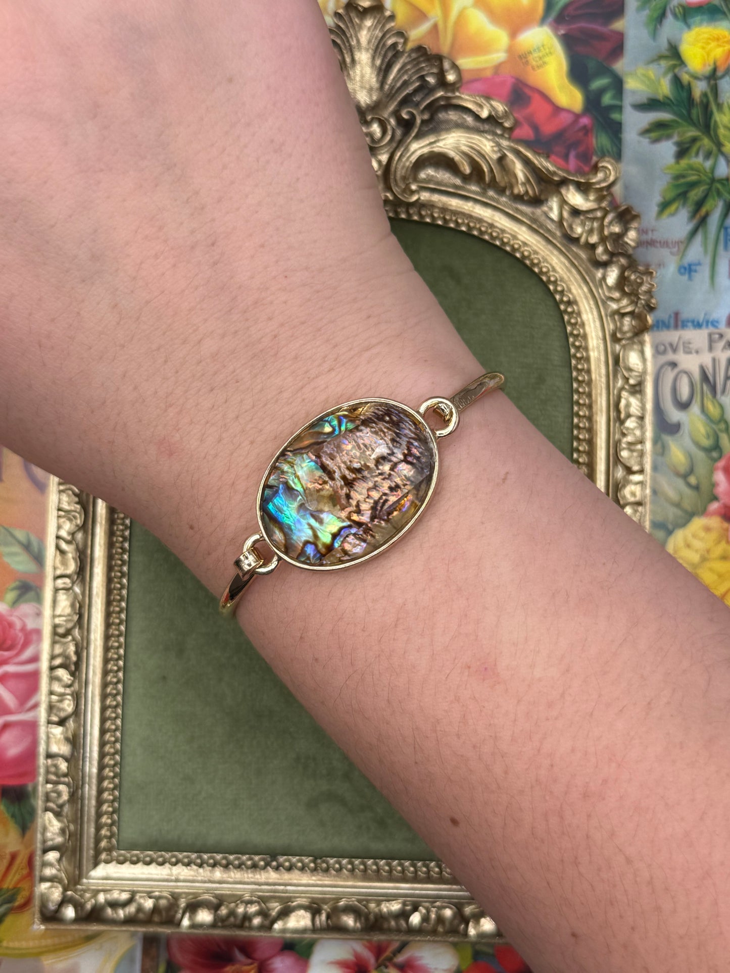Vintage Gold Tone Abalone Bracelet 6.25”