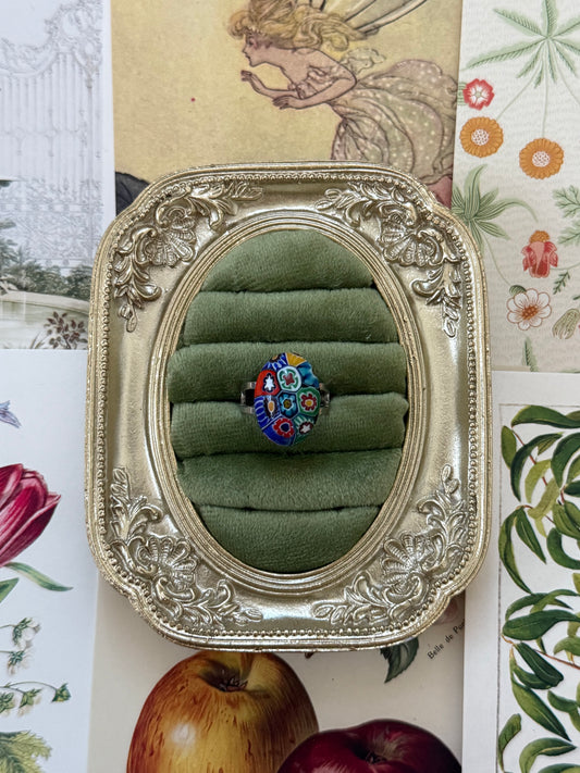 Vintage Silver Tone Millefiori Ring Size 8