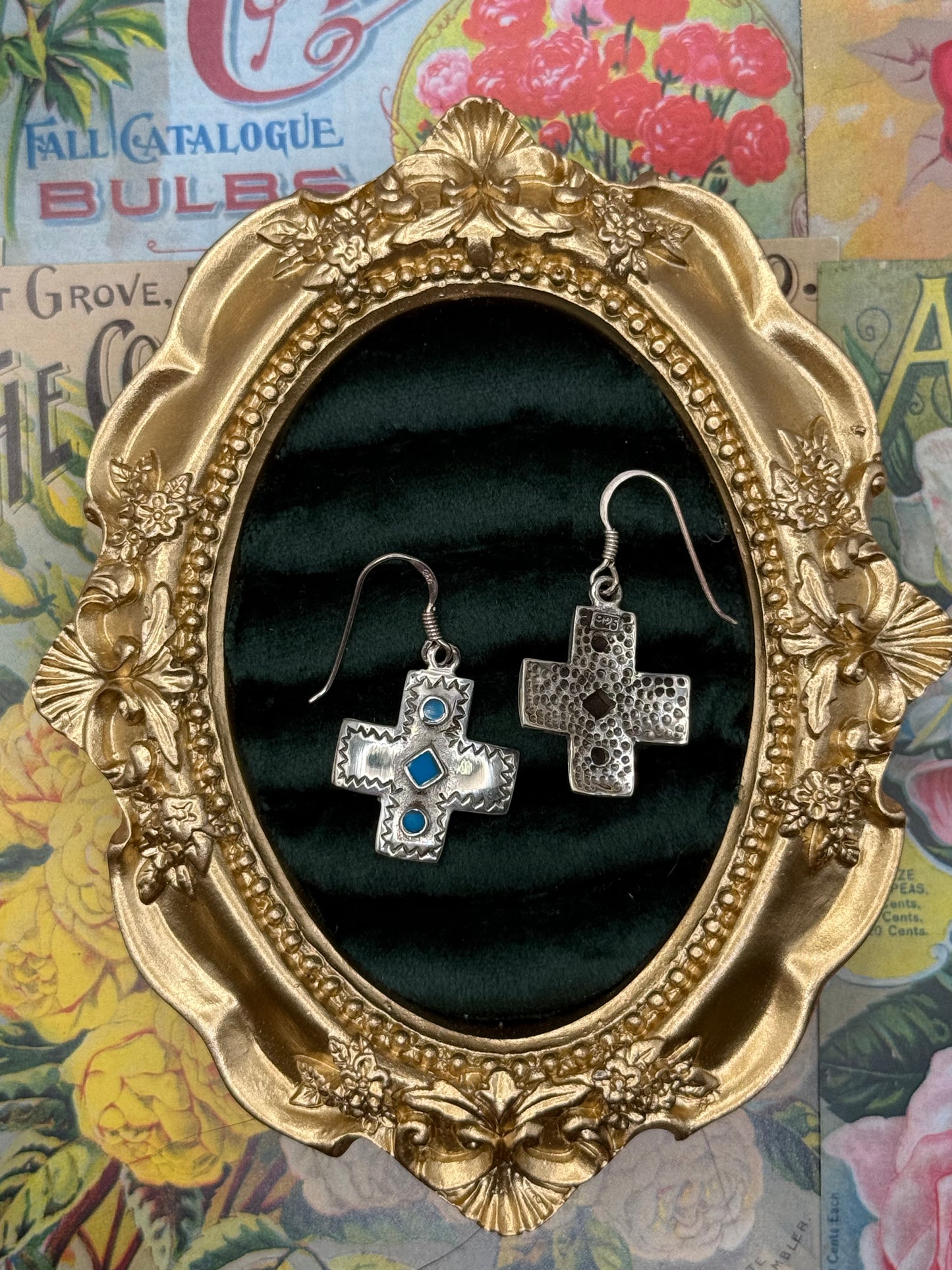 Vintage Sterling Silver Dangle Cross Earrings 1”