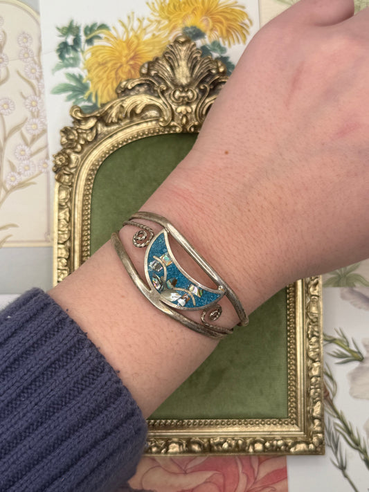 Vintage Silver Tone Abalone Inlay Child’s Bracelet