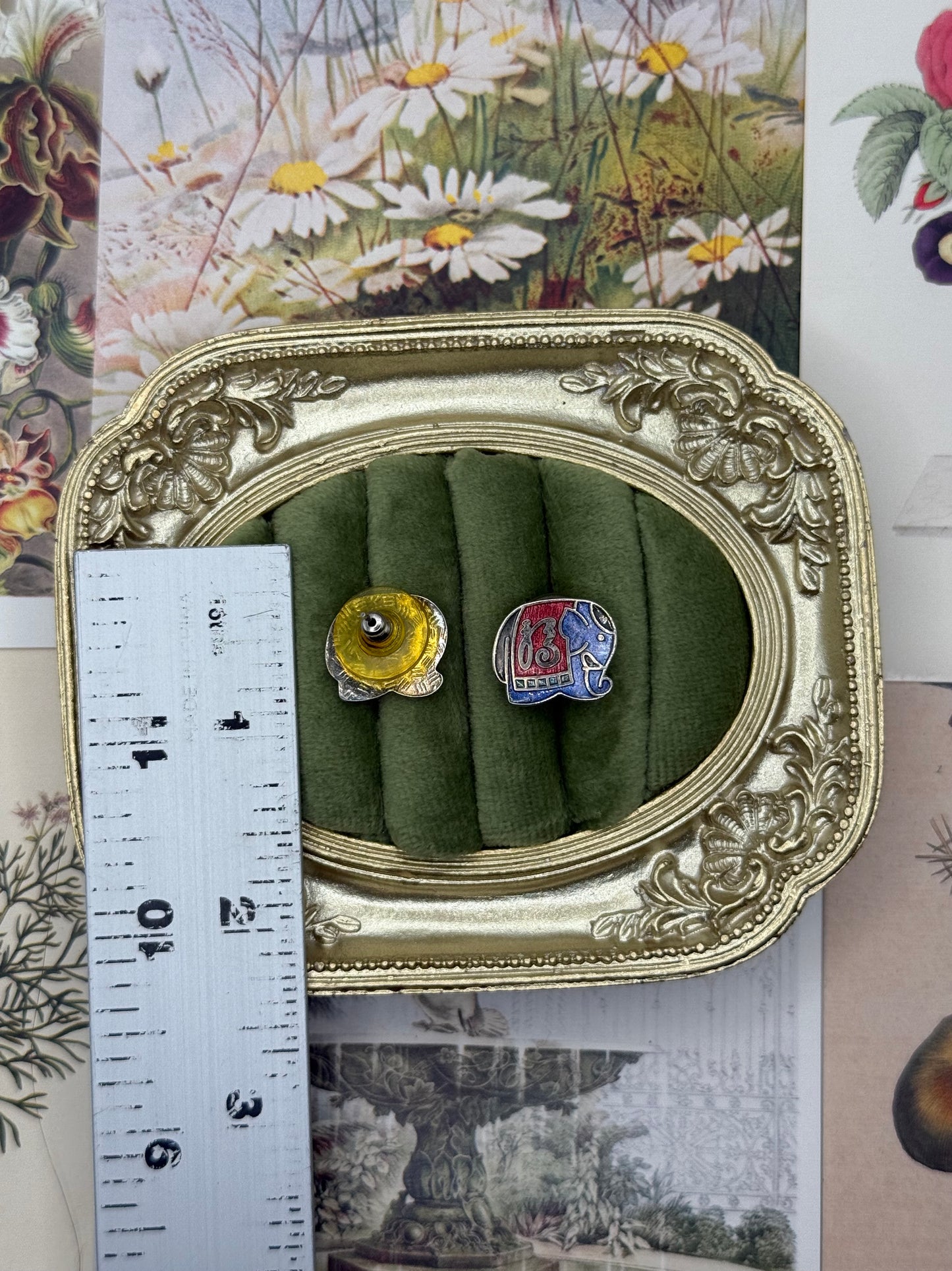 Vintage Gold Tone Cloisonne Enamel Stud Earrings