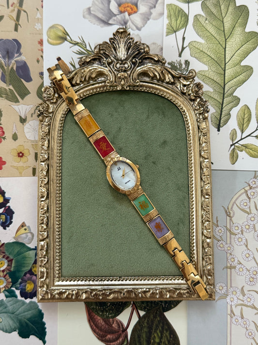 Working Vintage Gold Tone Jules Jurgensen Jade Watch