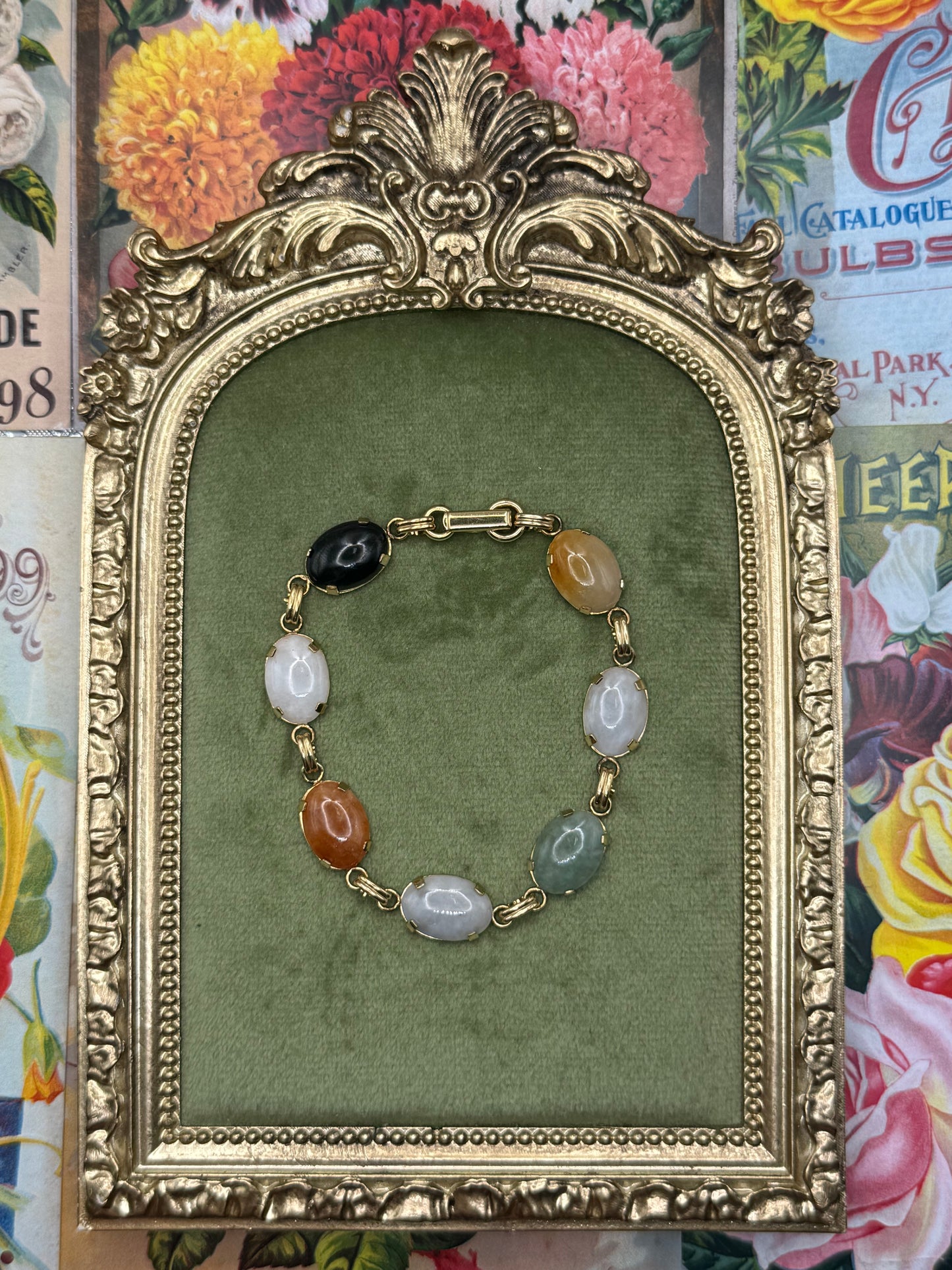 Vintage Gold Tone Gemstone Bracelet 6.75”